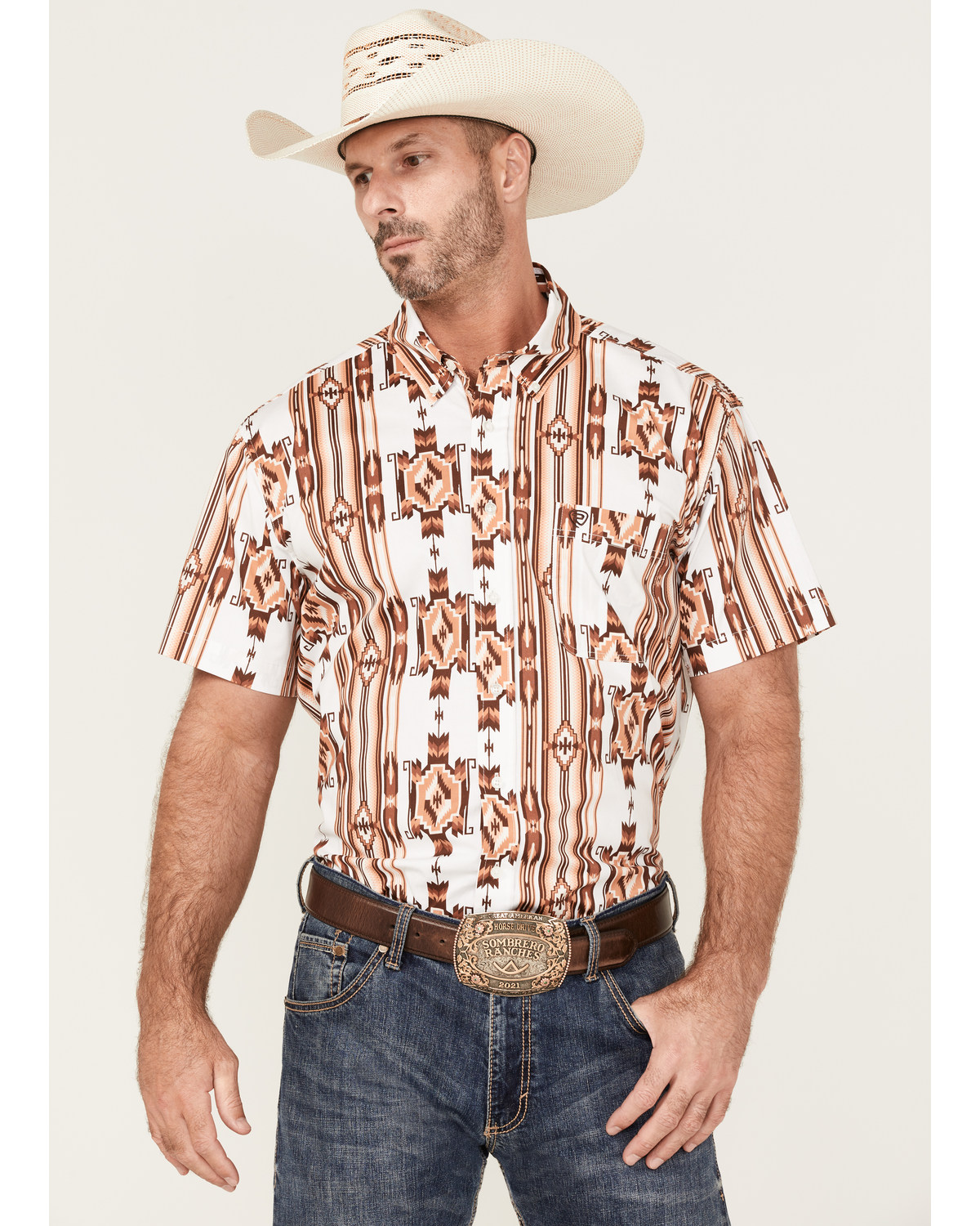 Rock & Roll Denim Men's Vertical Southwestern Stripe Short Sleeve Button Down Western Shirt