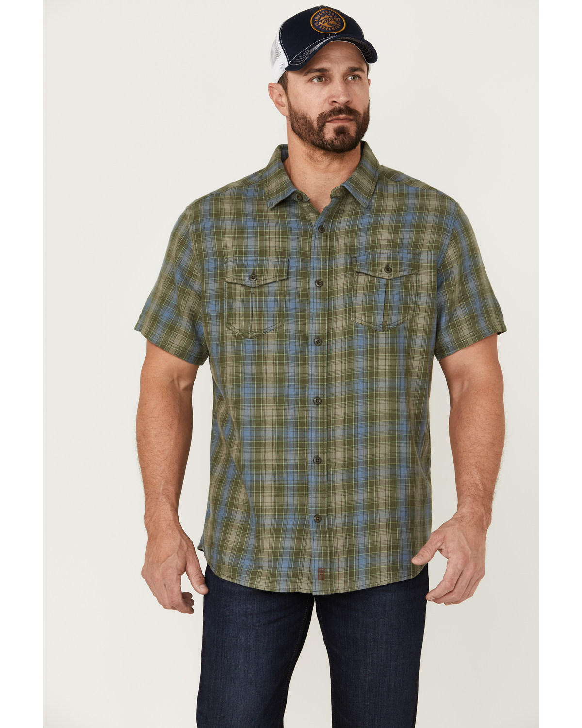 Brothers and Sons Men's Plaid Casual Woven Short Sleeve Button-Down Western Shirt