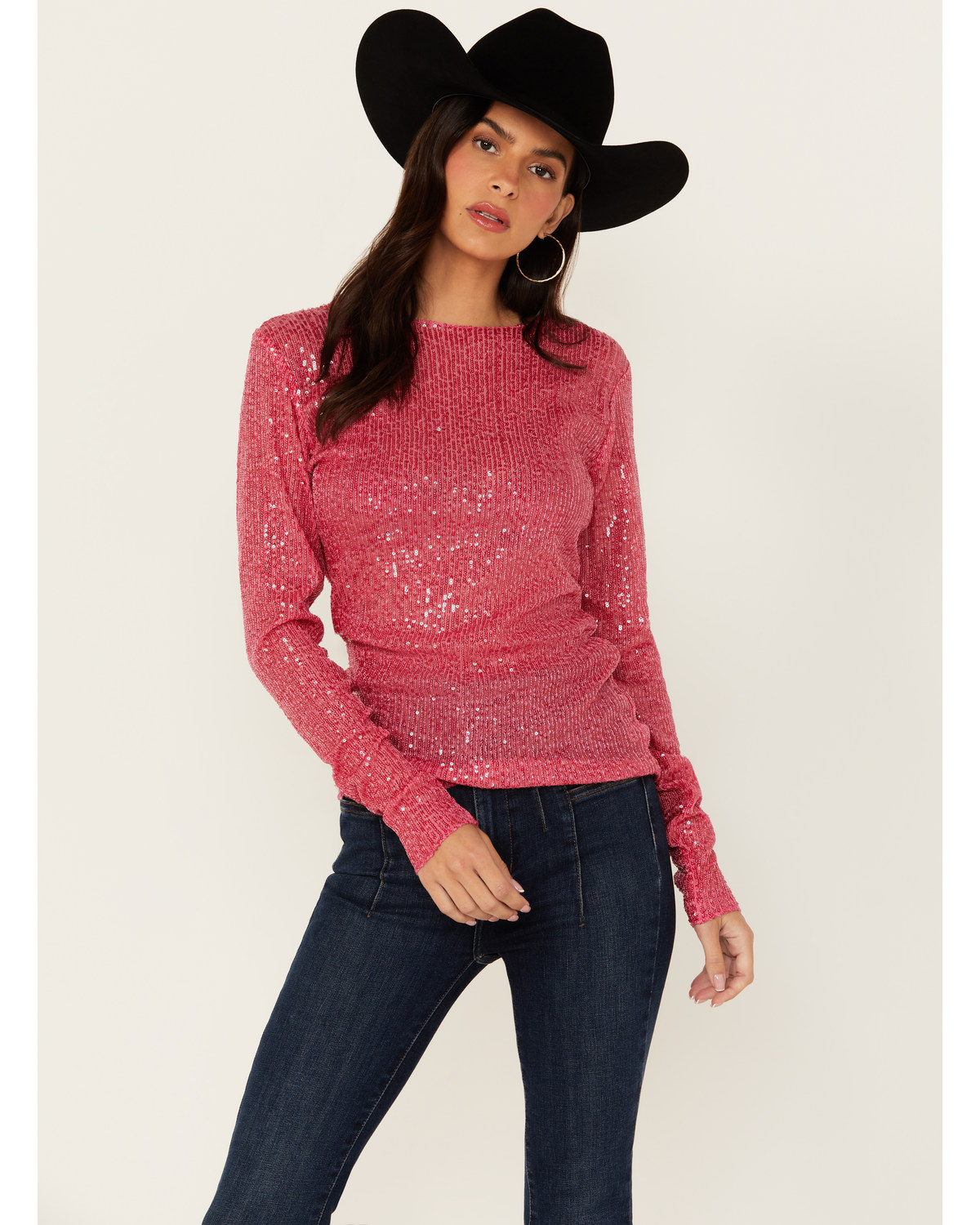Free People Women's Sequins Gold Rush Long Sleeve Top