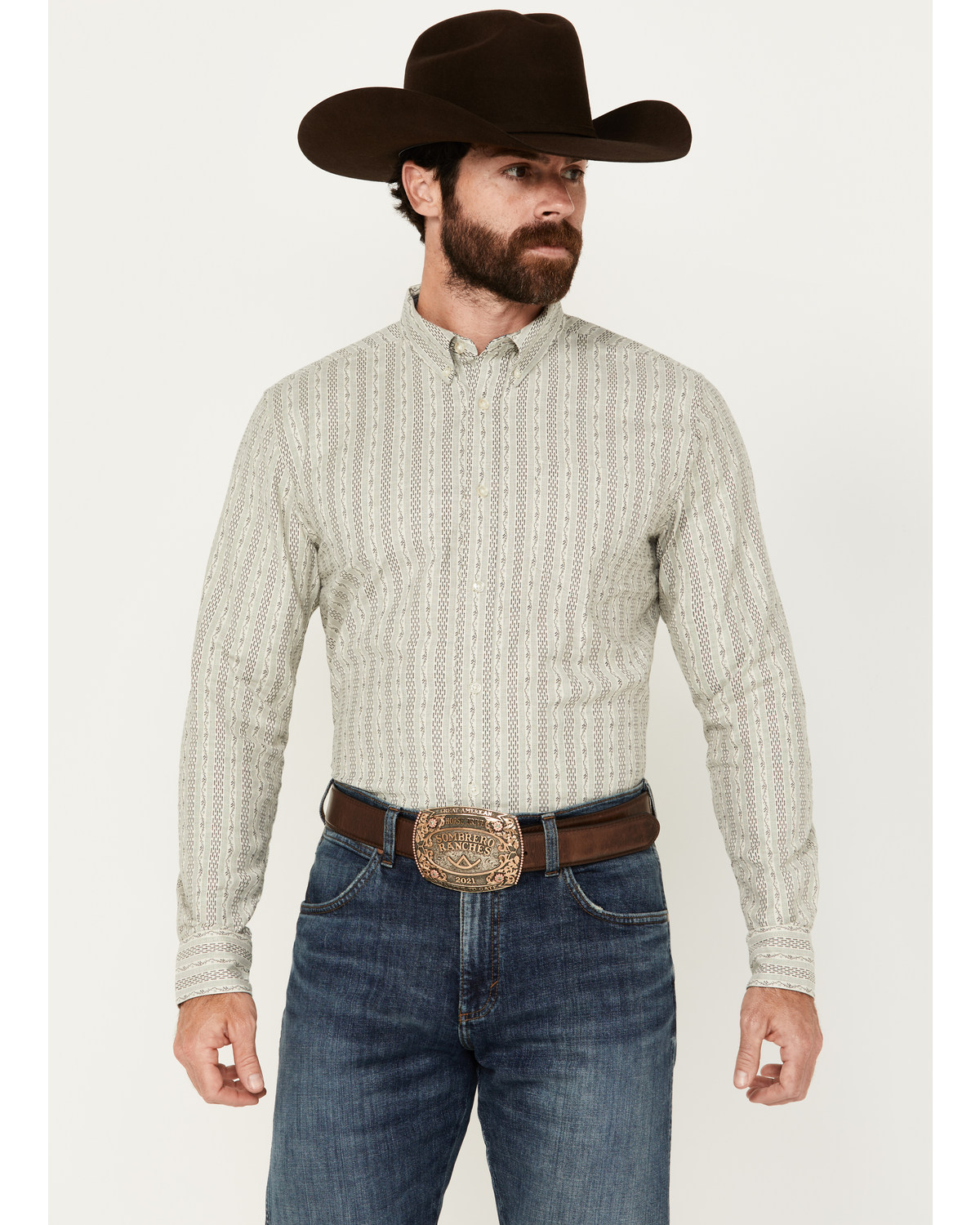 Cody James Men's Sturdy Striped Print Long Sleeve Button-Down Shirt