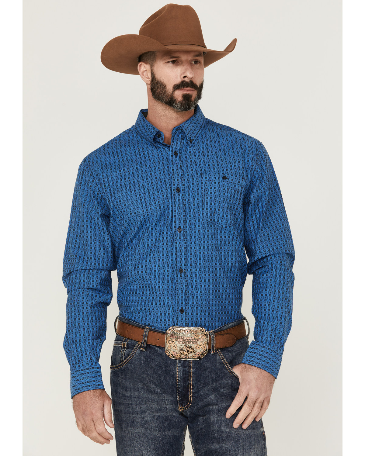 RANK 45® Men's Bulldogger Dobby Geo Button-Down Western Shirt