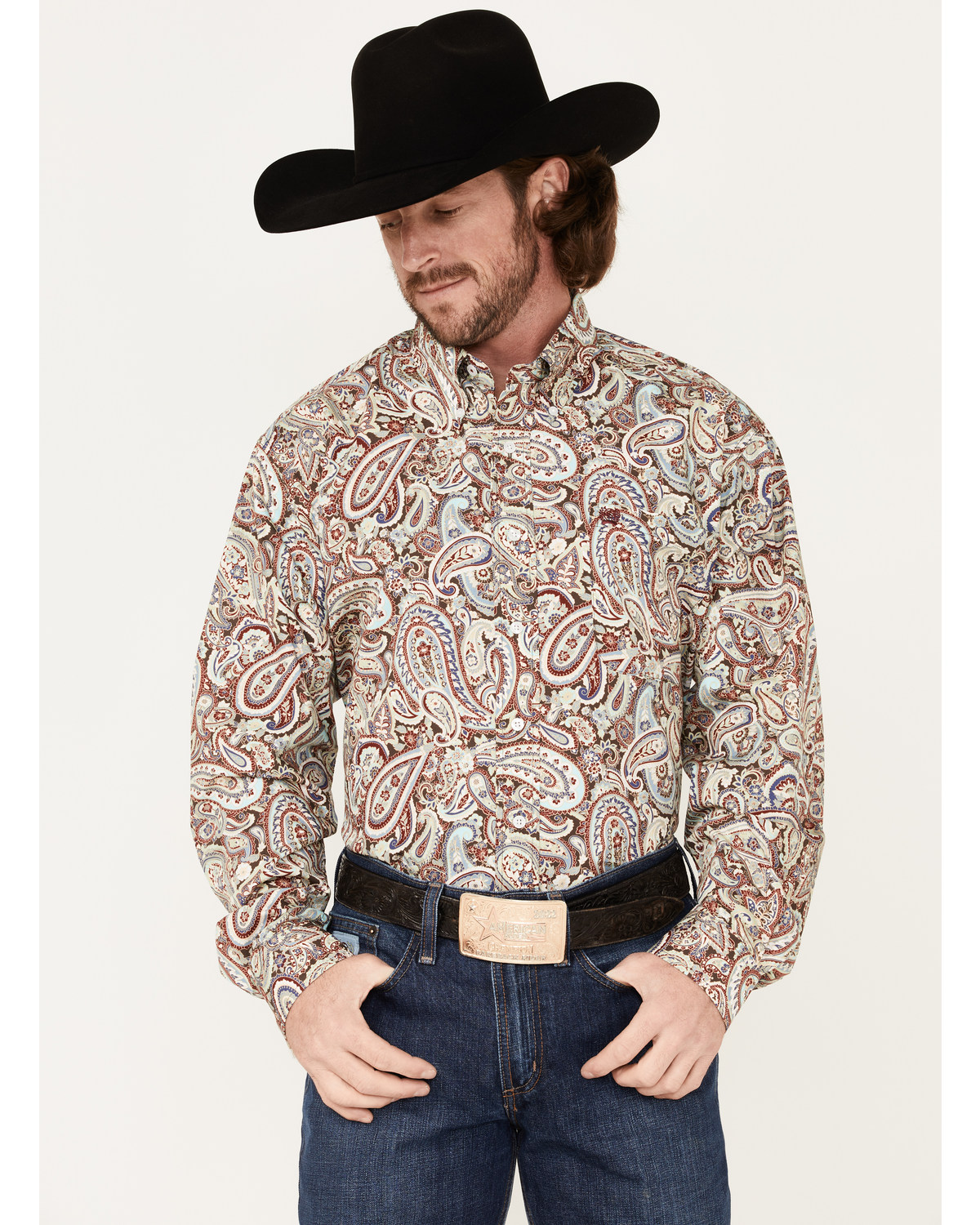 Cinch Men's Large Paisley Print Long Sleeve Button Down Western Shirt