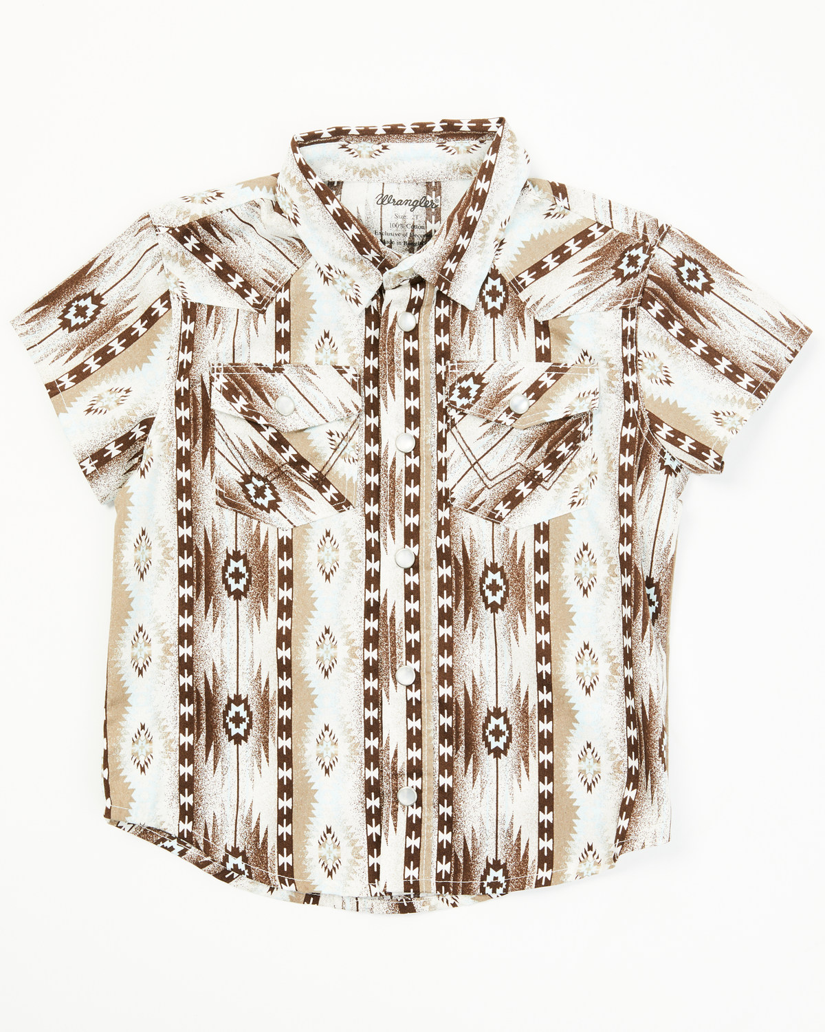 Wrangler Toddler Boys' Checotah Southwestern Striped Short Sleeve Pearl Snap Western Shirt