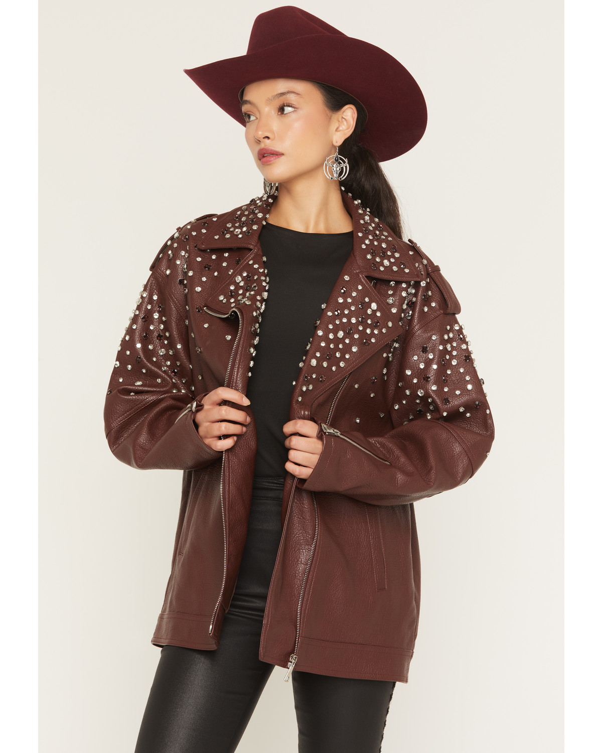Azalea Wang Women's Catrine Studded Faux Leather Jacket