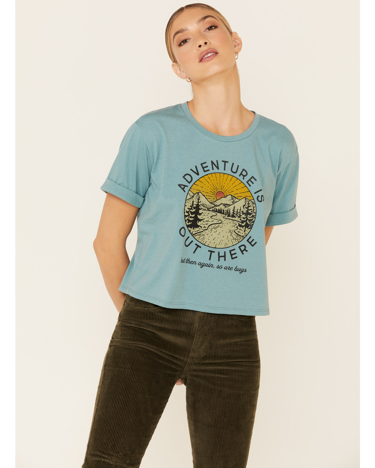 Cut & Paste Women's Sage Adventure Is Out There Graphic Cropped Tee