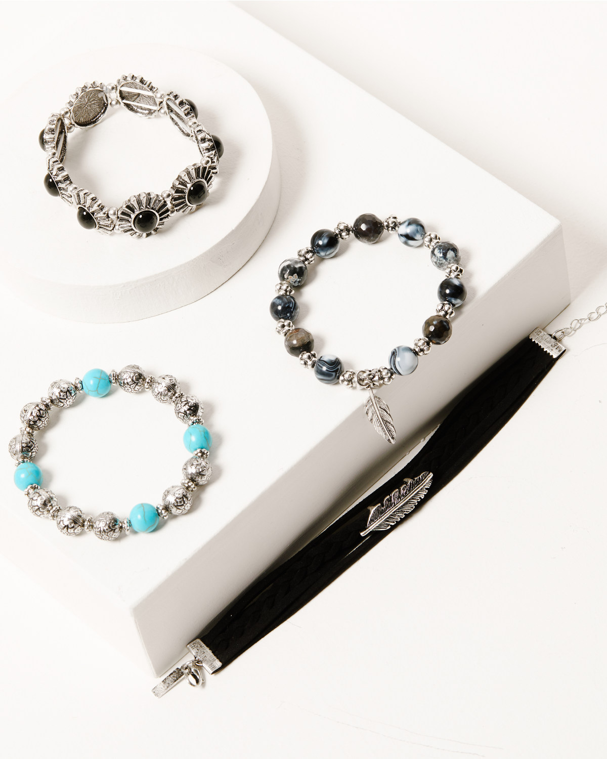 Shyanne Women's Silver Concho & Multicolored Beaded 4-piece Bracelet Set