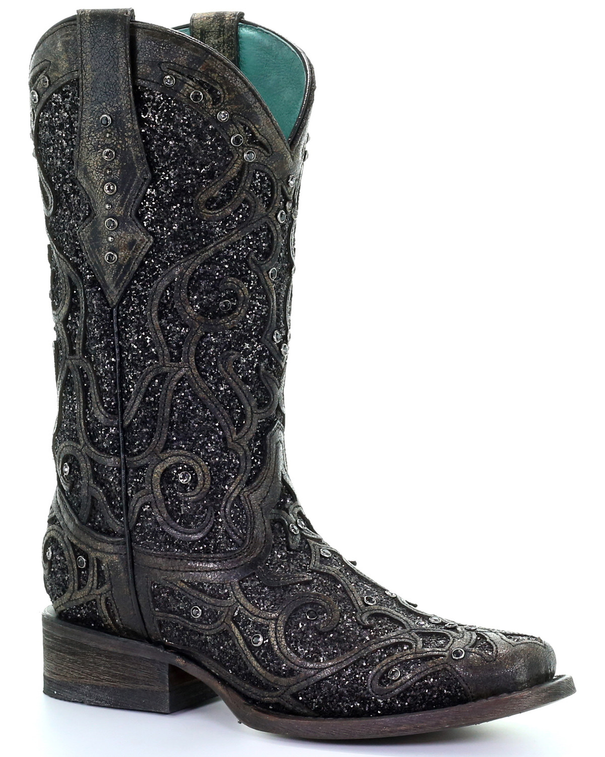 corral women's black glitter inlay boot
