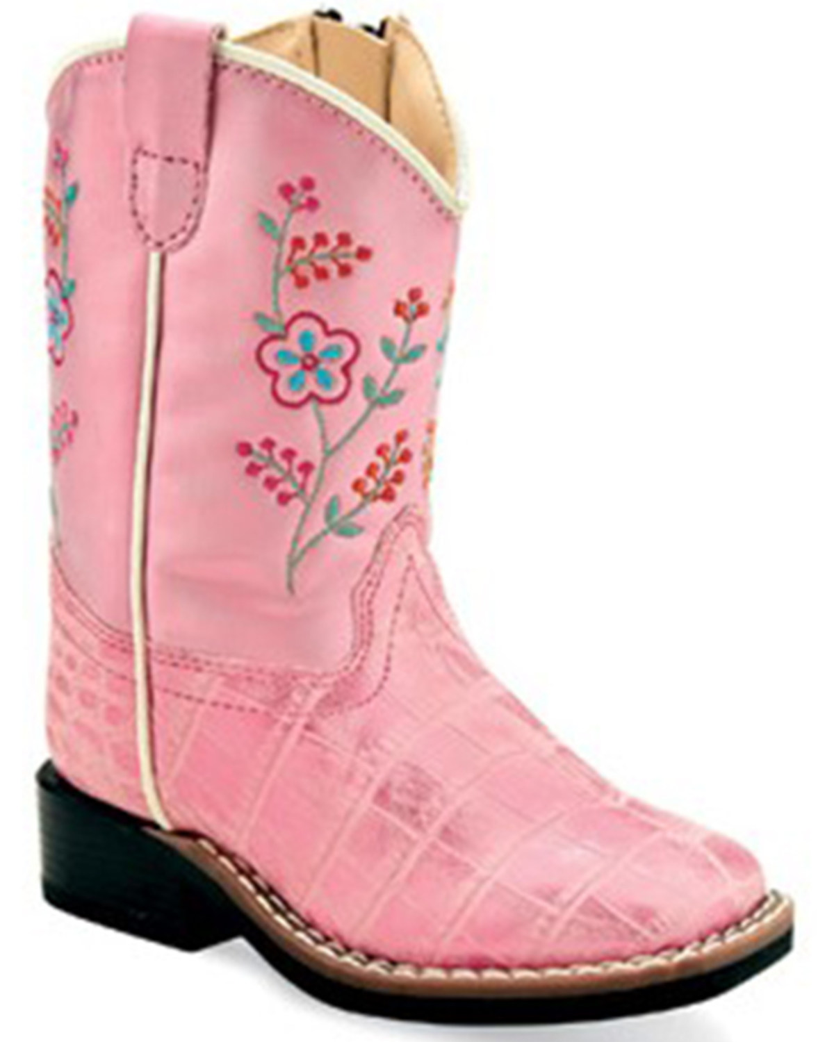 Old West Toddler Girls' Crocodile Print Western Boots - Broad Square Toe