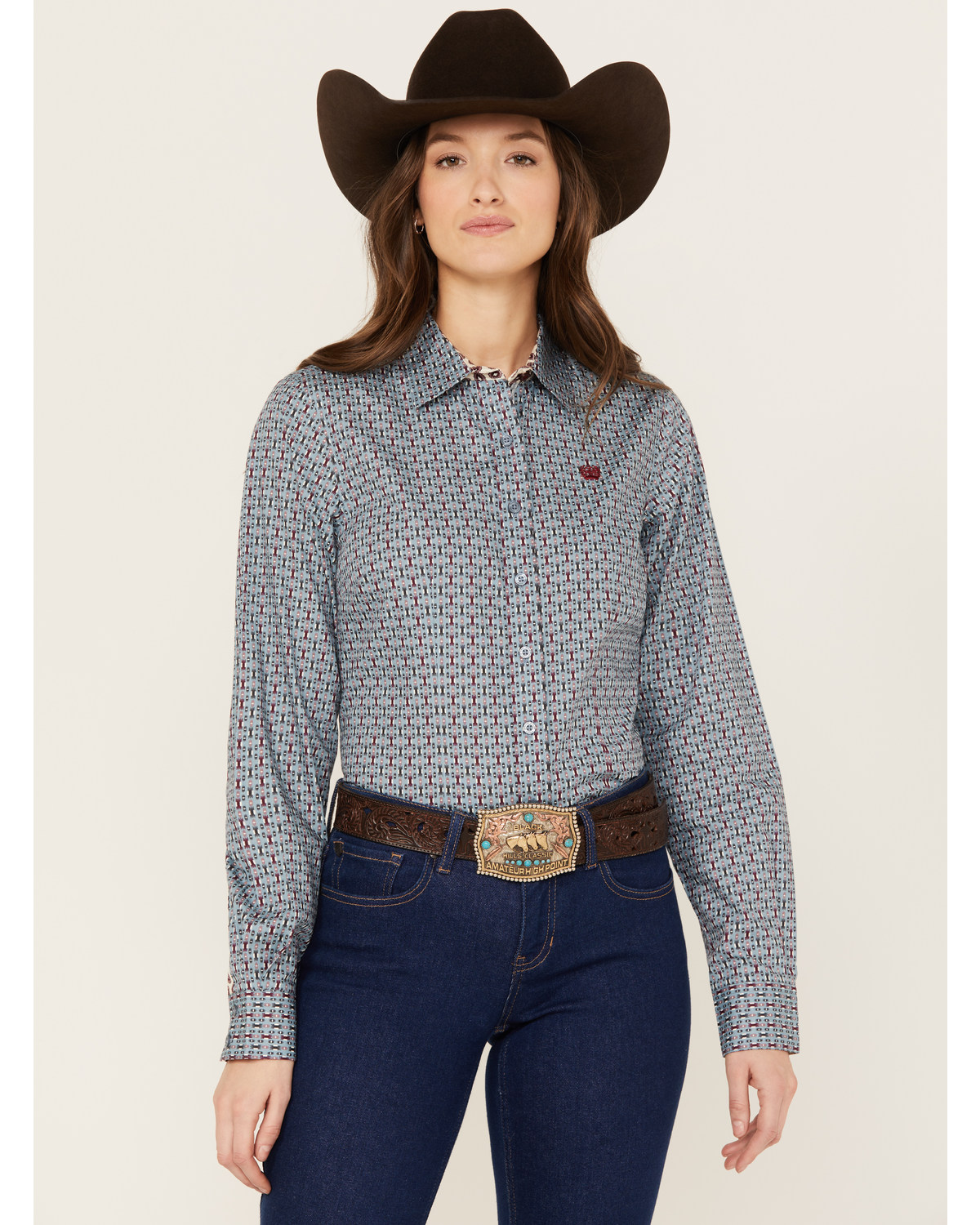 Cinch Women's Southwestern Long Sleeve Button-Down Western Shirt