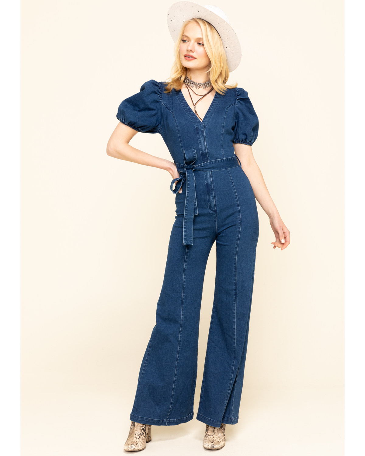 Flying Tomato Women S Medium Wash Denim Sash Jumpsuit Boot Barn