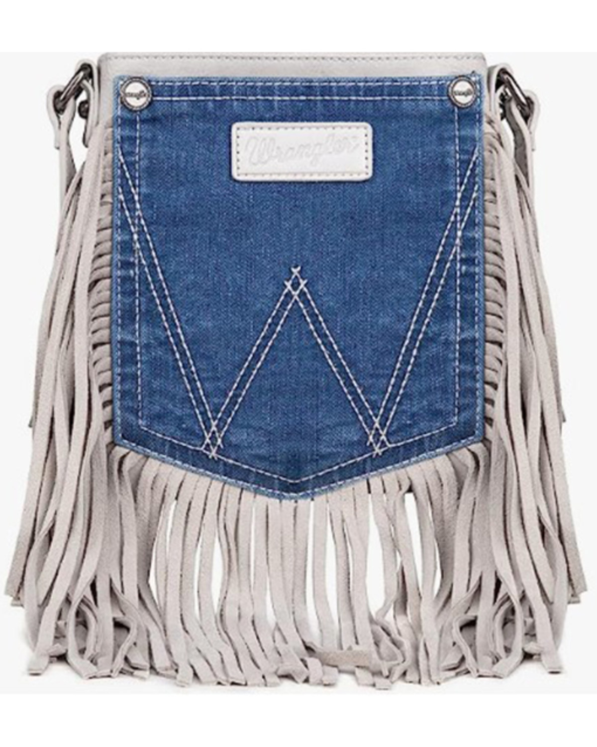 Wrangler Women's Leather Fringe Denim Jean Pocket Crossbody Bag
