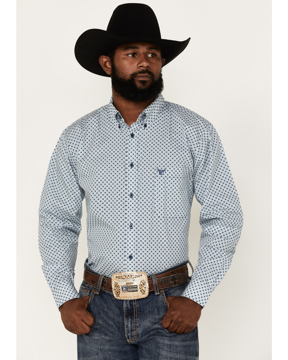 Cowboy Hardware Men's Diamond Star Print Long Sleeve Button-Down Western Shirt