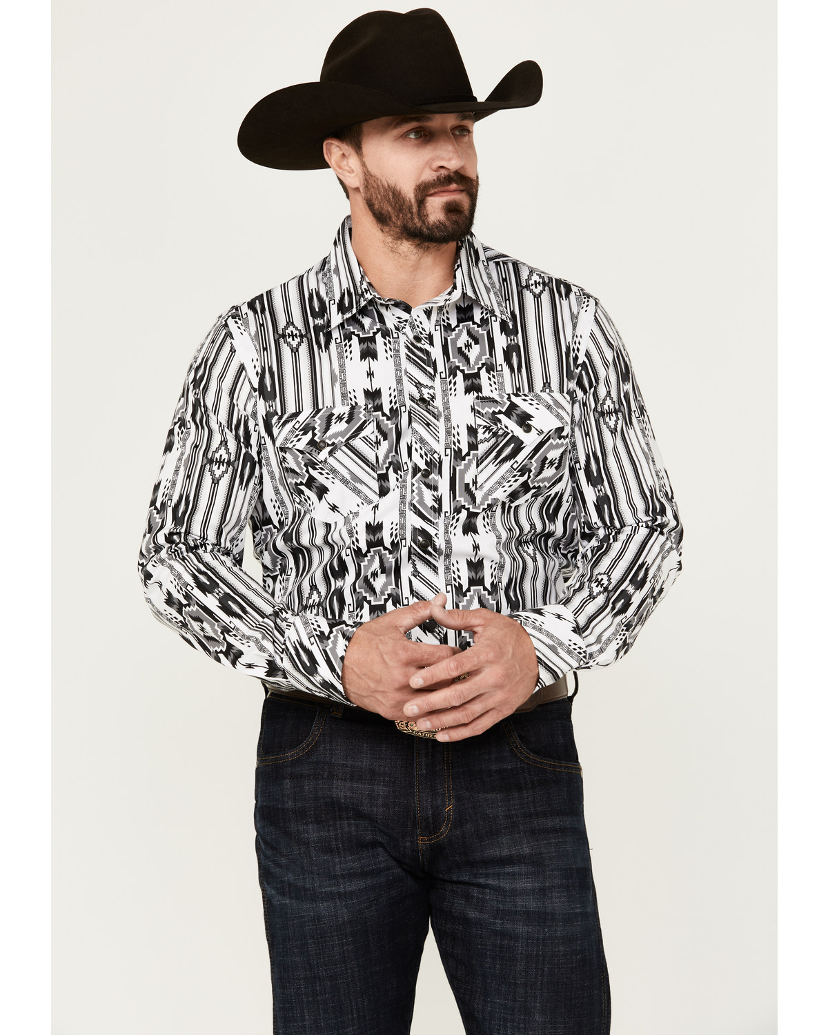 Rock & Roll Denim Men's Modern Fit Southwestern Print Long Sleeve Snap Stretch Western Shirt