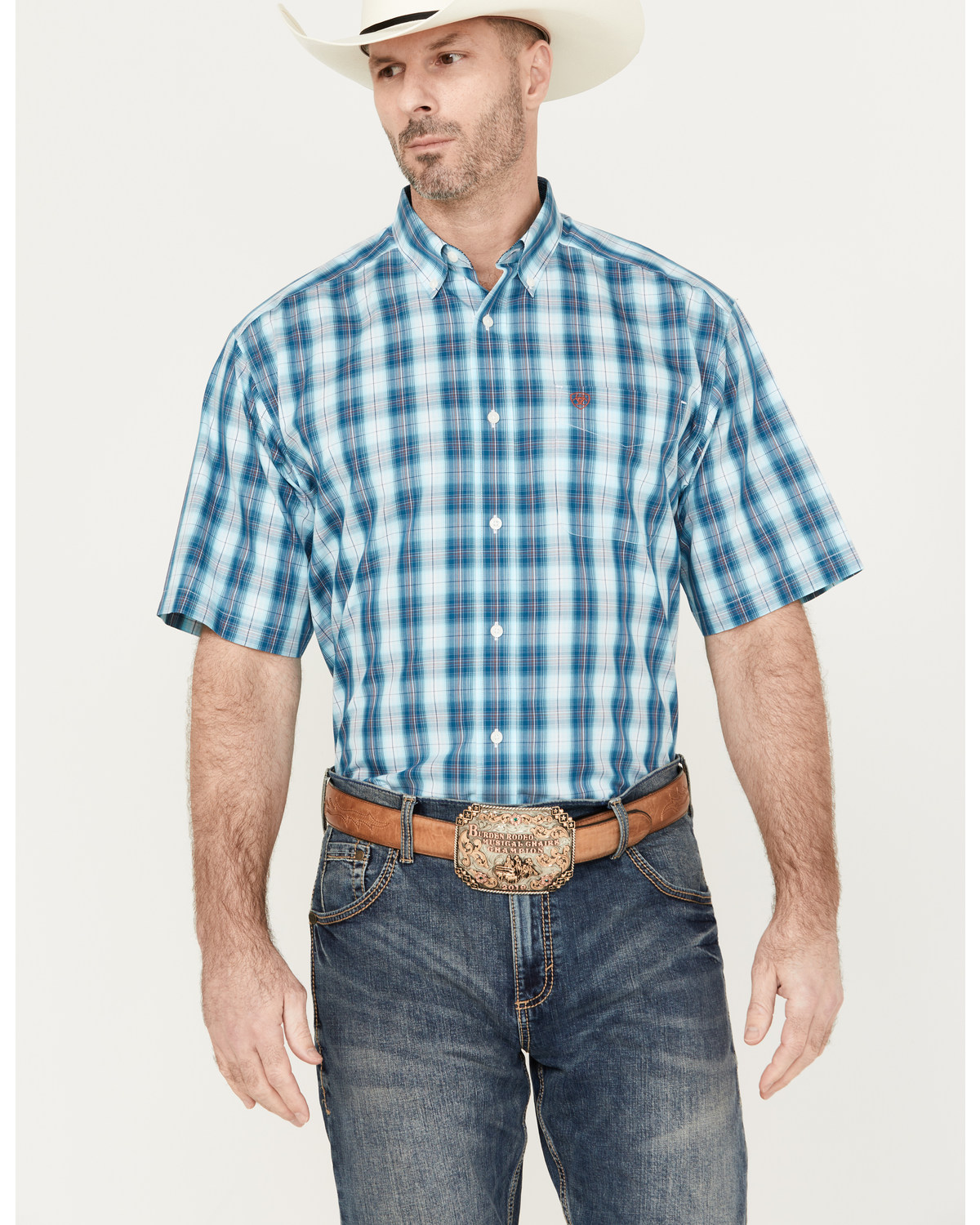 Ariat Men's Wrinkle Free Enzo Plaid Print Button-Down Short Sleeve Western Shirt