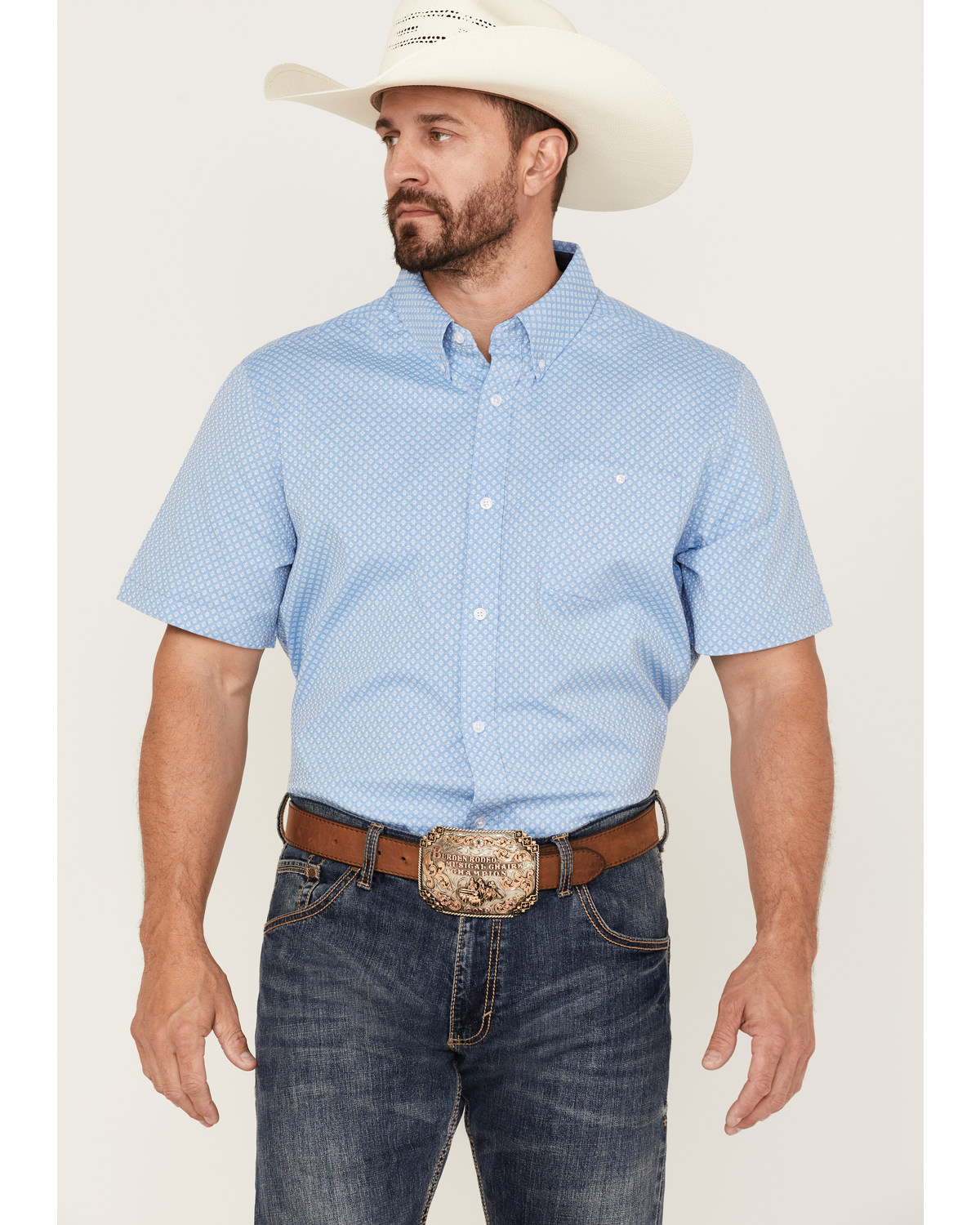 RANK 45® Men's Cantle Geo Print Short Sleeve Button-Down Western Shirt