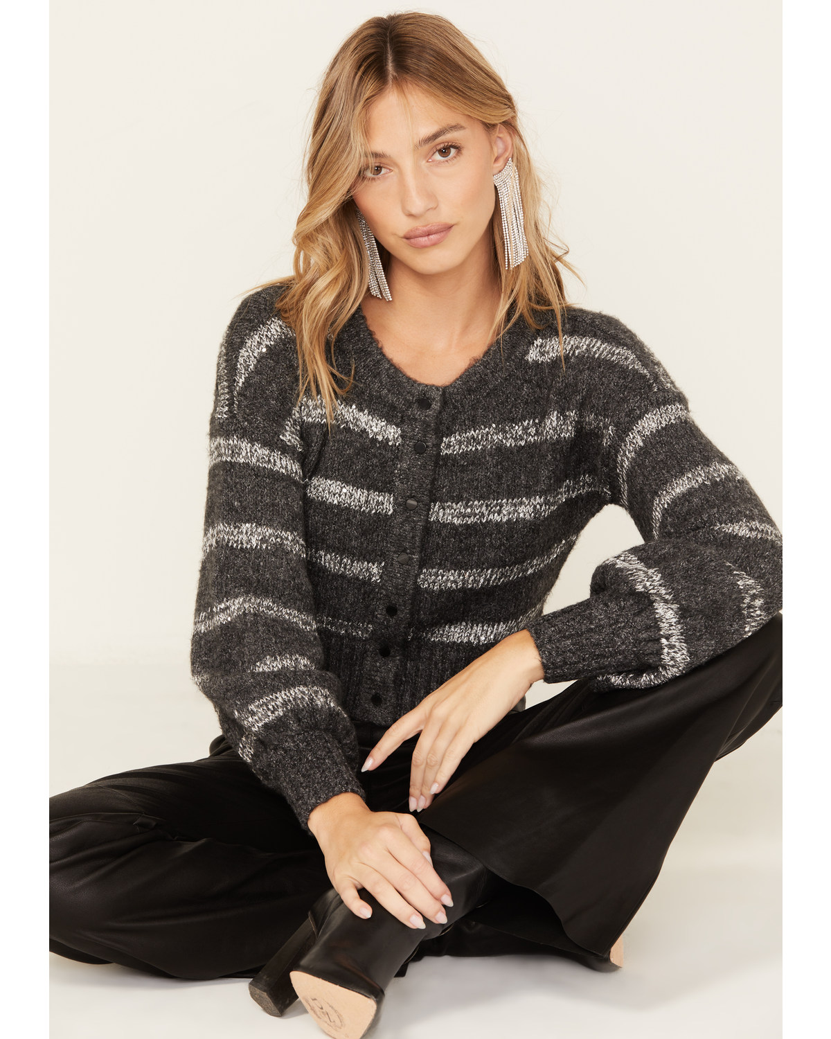 Shyanne Women's Striped Sequin Cropped Cardigan