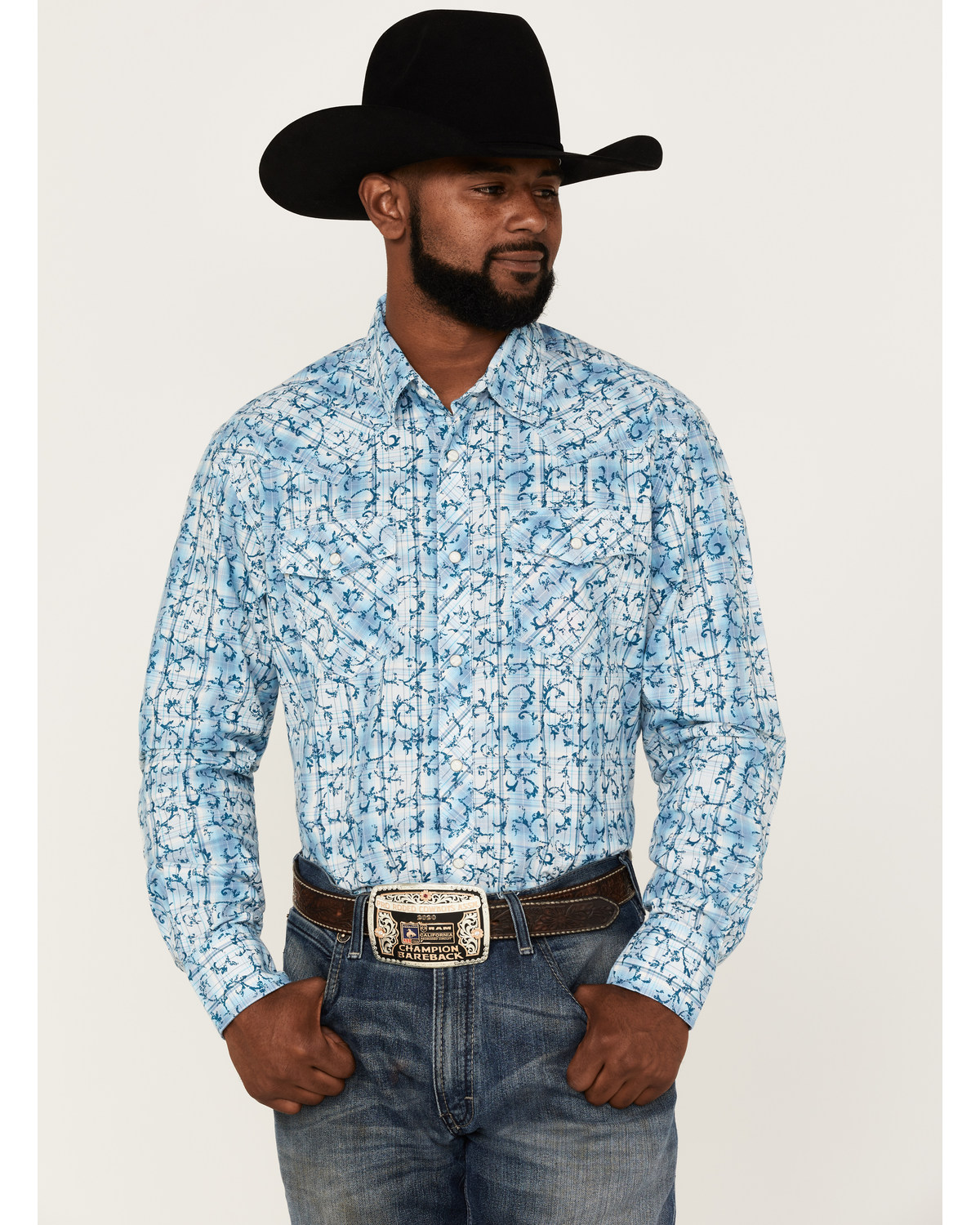 Wrangler Retro Men's Paisley Plaid Print Long Sleeve Snap Western Shirt