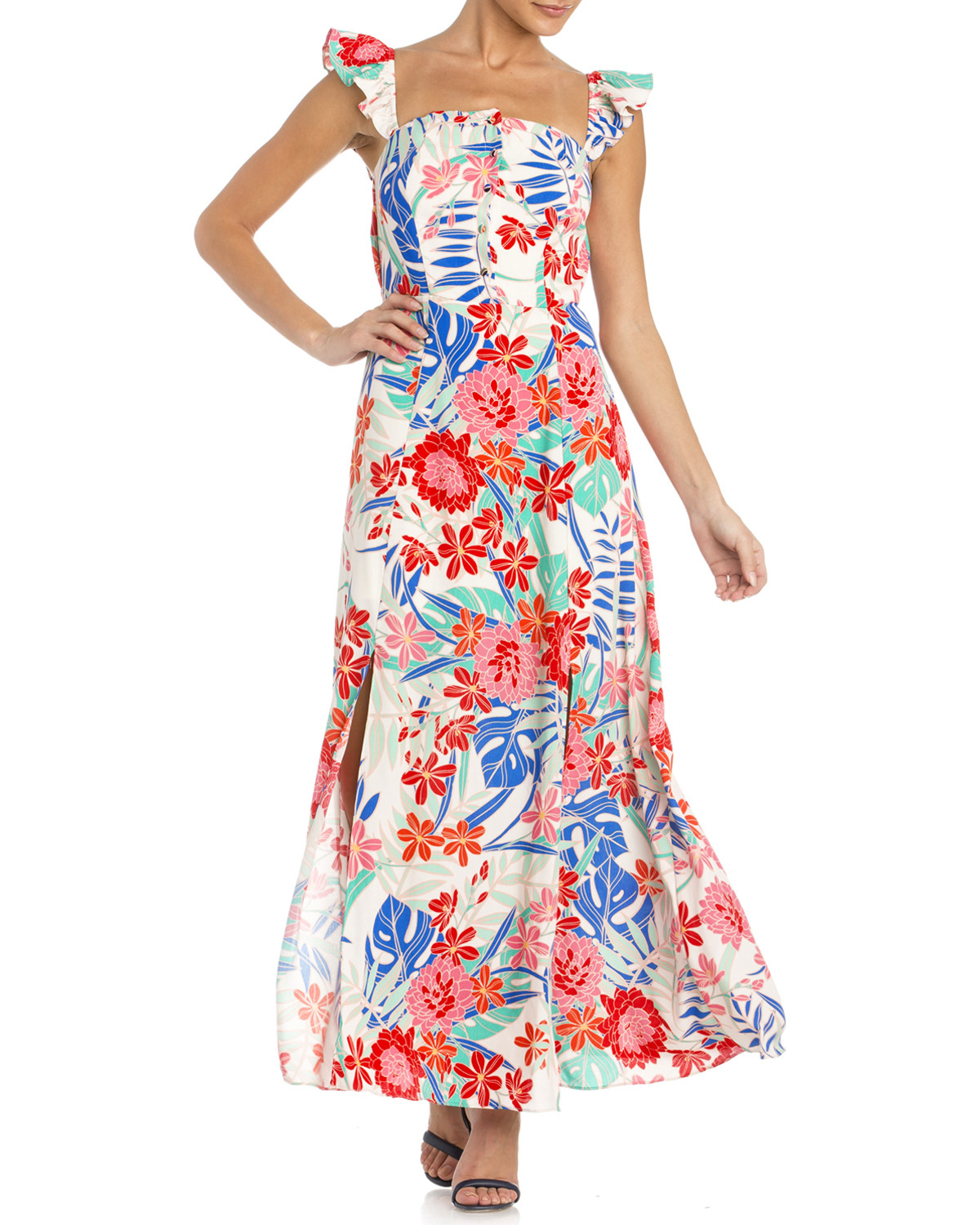 maxi dress with ruffle sleeves
