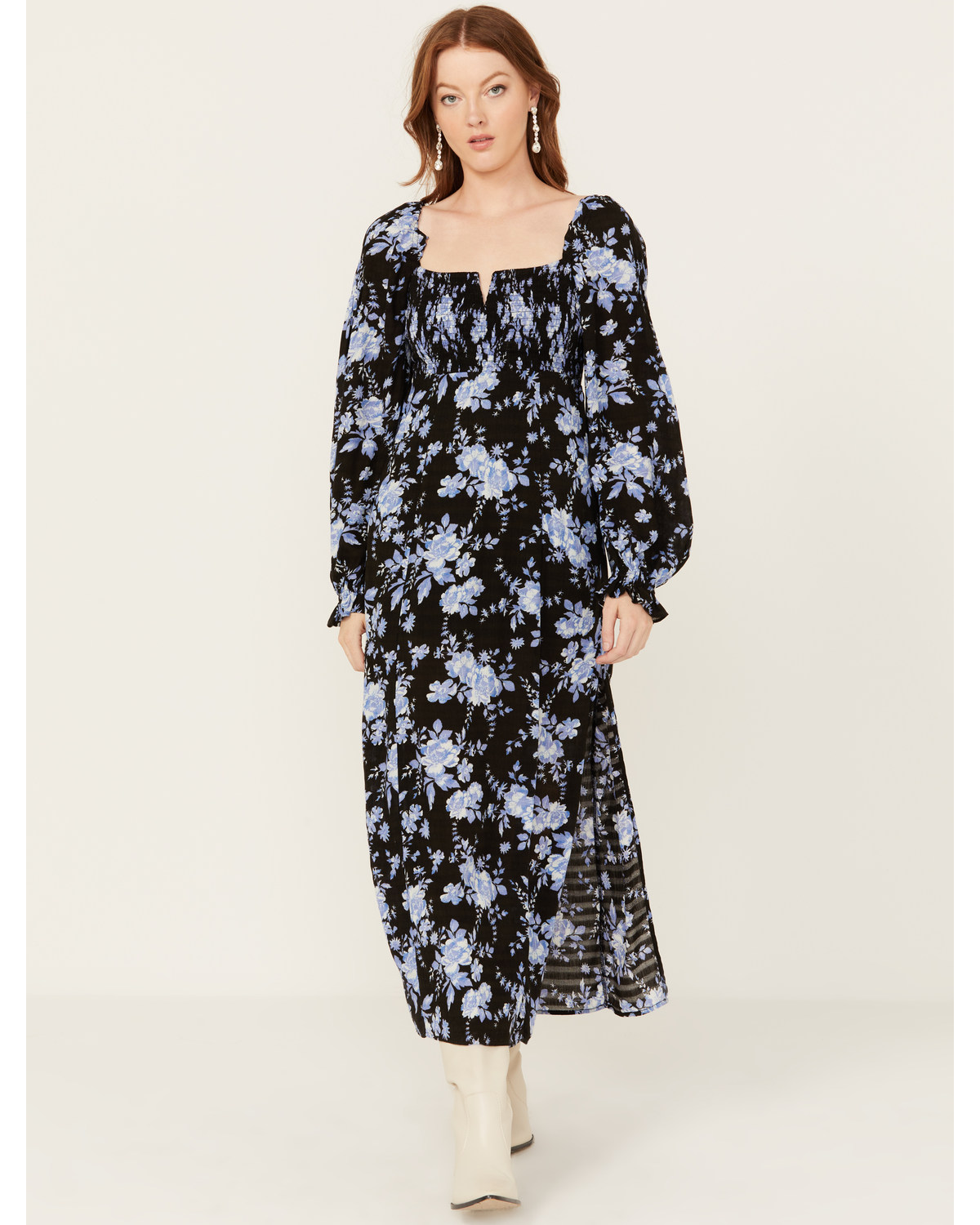 Free People Women's Jaymes Floral Print Midi Long Sleeve Dress