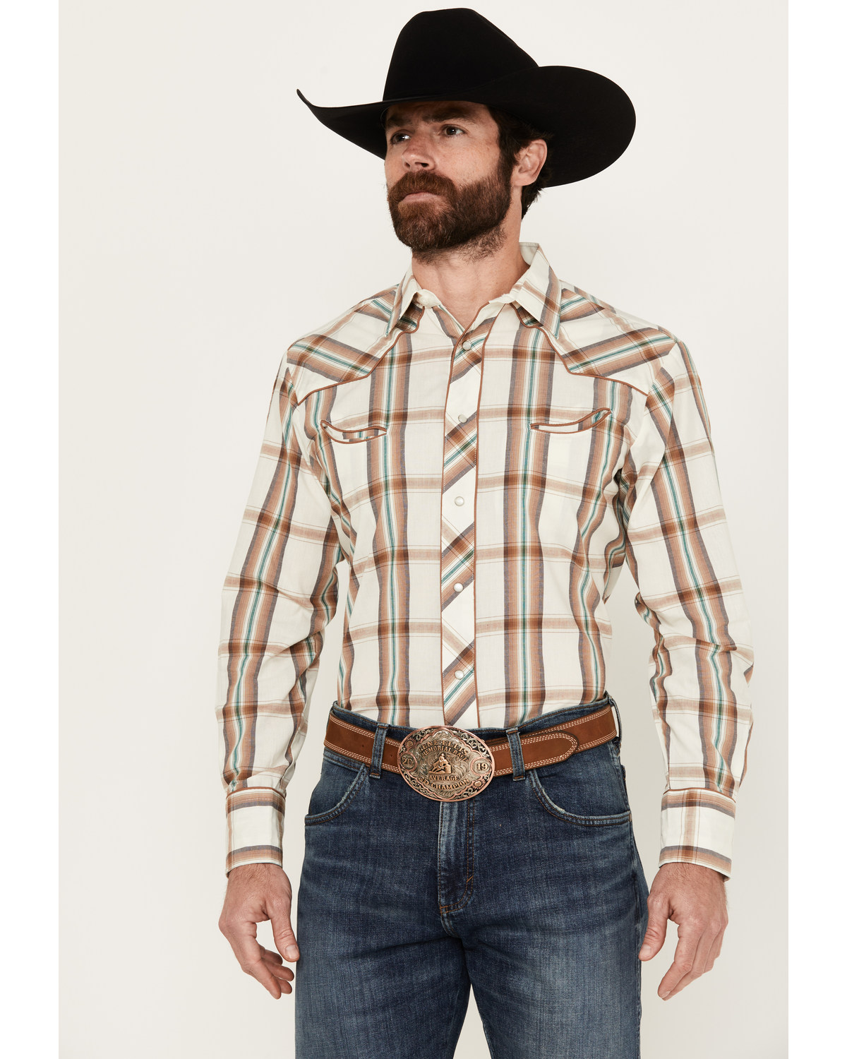 Roper Men's Plaid Print  Long Sleeve Pearl Snap Western Shirt
