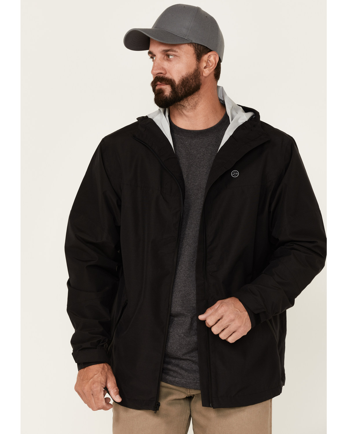 ATG by Wrangler Men's All-Terrain Black Zip-Front Hooded Rain Jacket