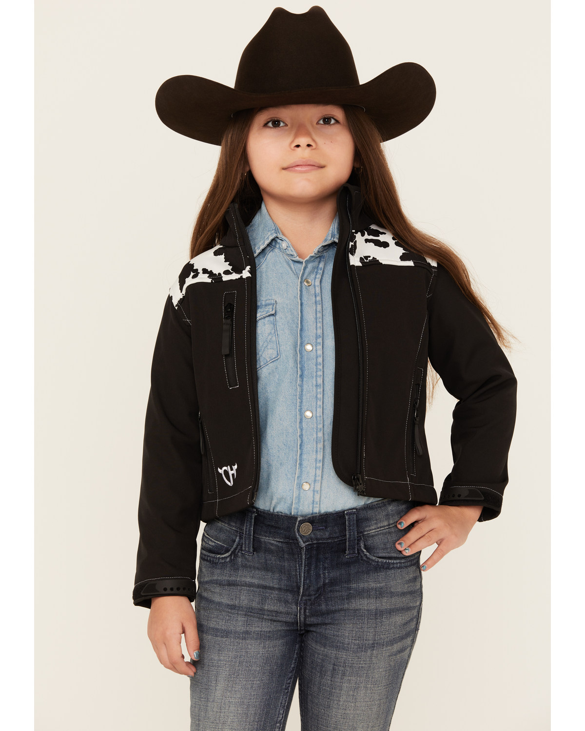 Cowgirl Hardware Girls' Cow Print Yoke Poly Shell Jacket