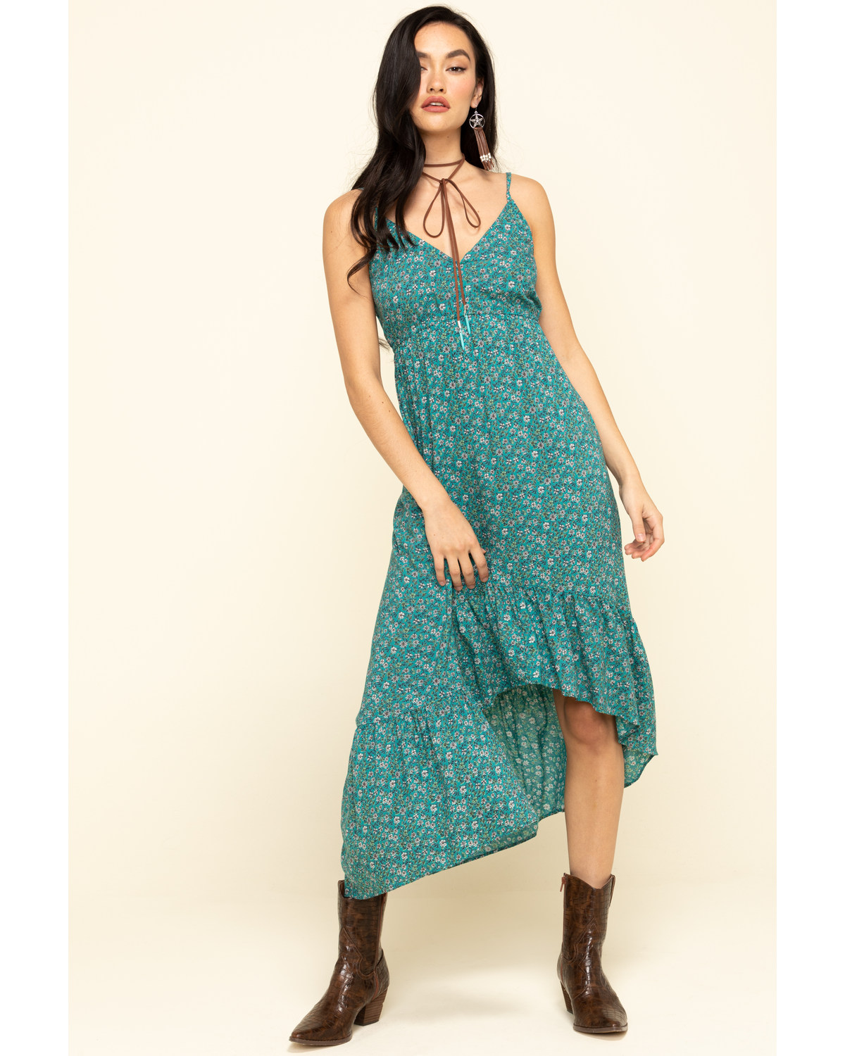 green ditsy floral dress