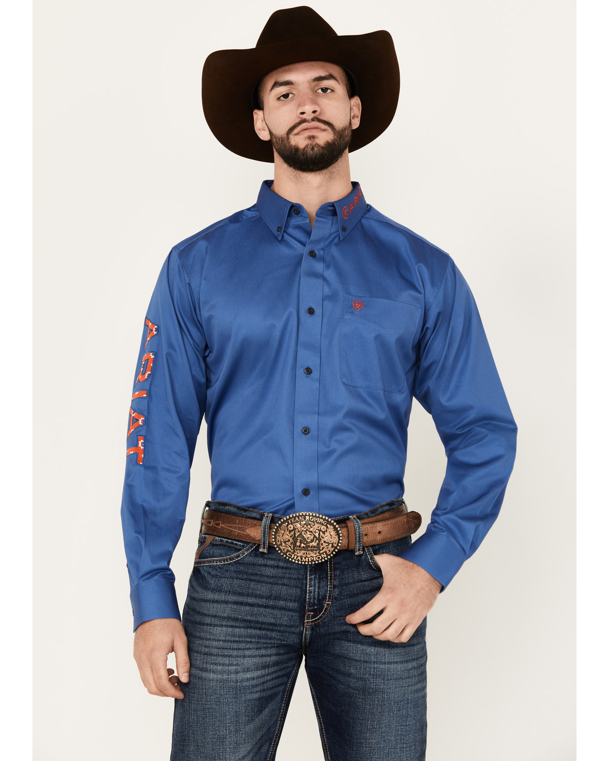 Ariat Men's Team Solid Twill Logo Long Sleeve Button-Down Western Shirt