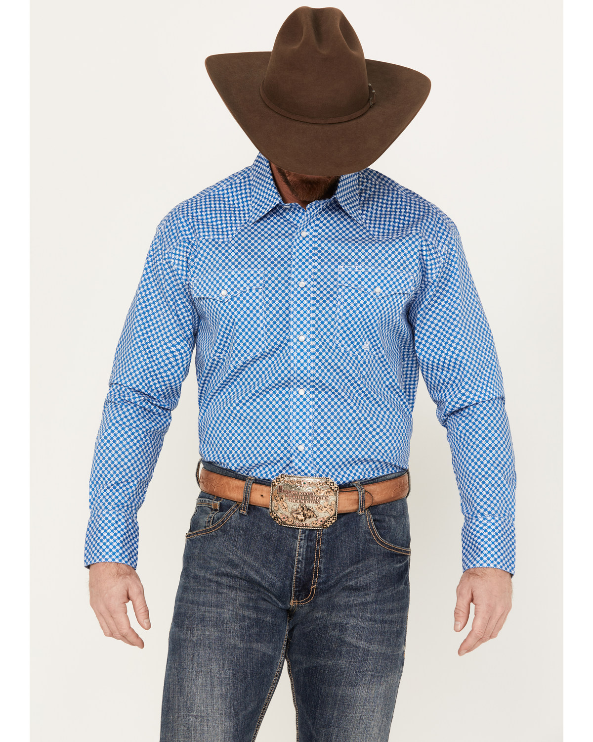 Roper Men's Amarillo Geo Print Long Sleeve Western Stretch Pearl Snap Shirt