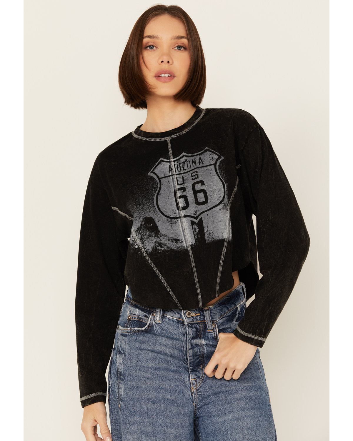 Youth Revolt Women's Route 66 Seamed Long Sleeve Graphic Tee