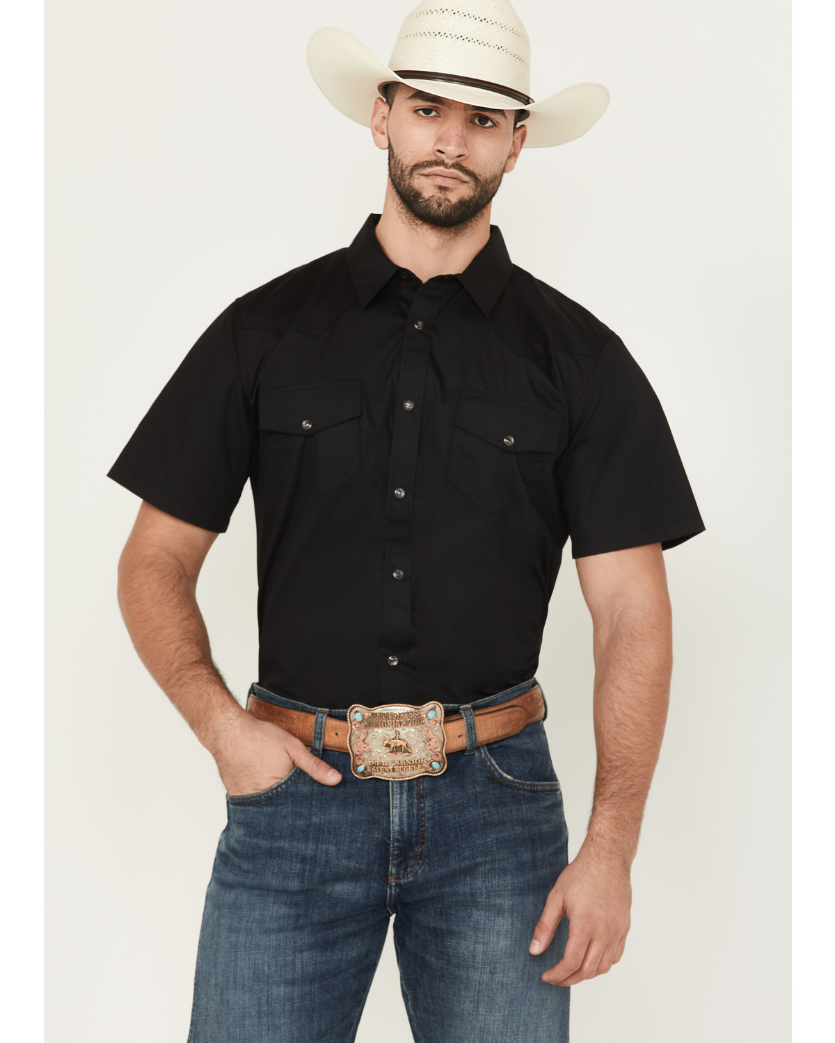 Gibson Men's Solid Short Sleeve Pearl Snap Western Shirt