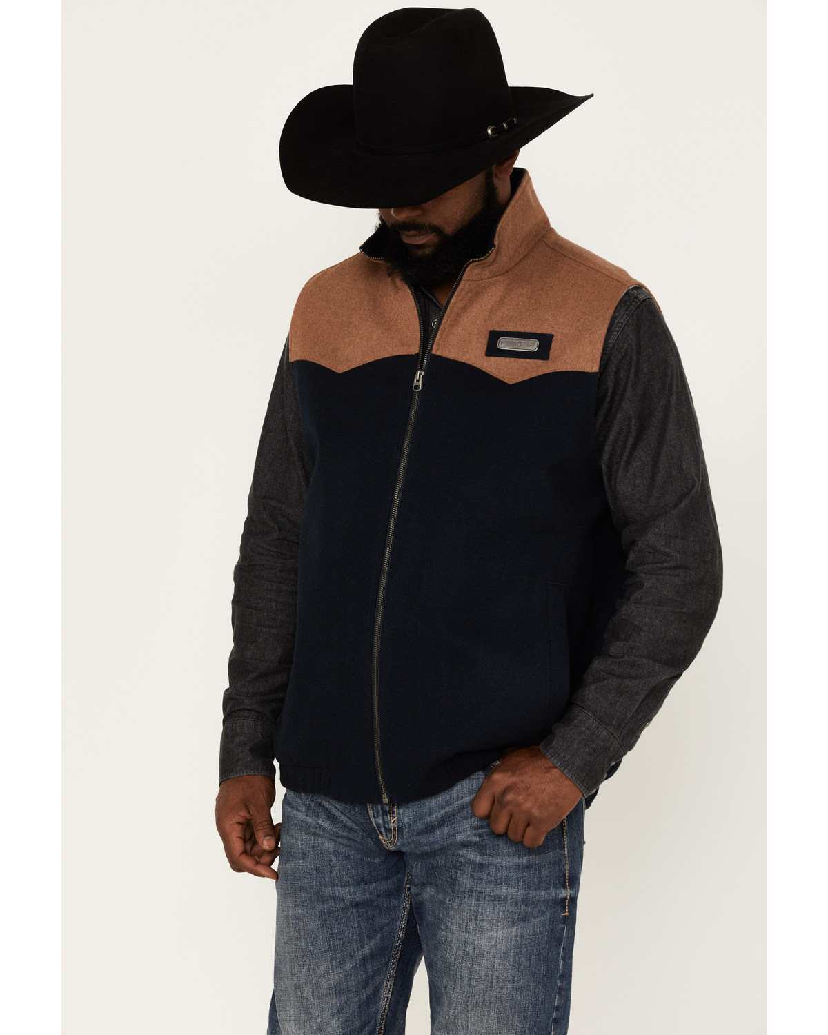 Cinch Men's Solid Color-Block Concealed Carry Zip-Front Wool Vest