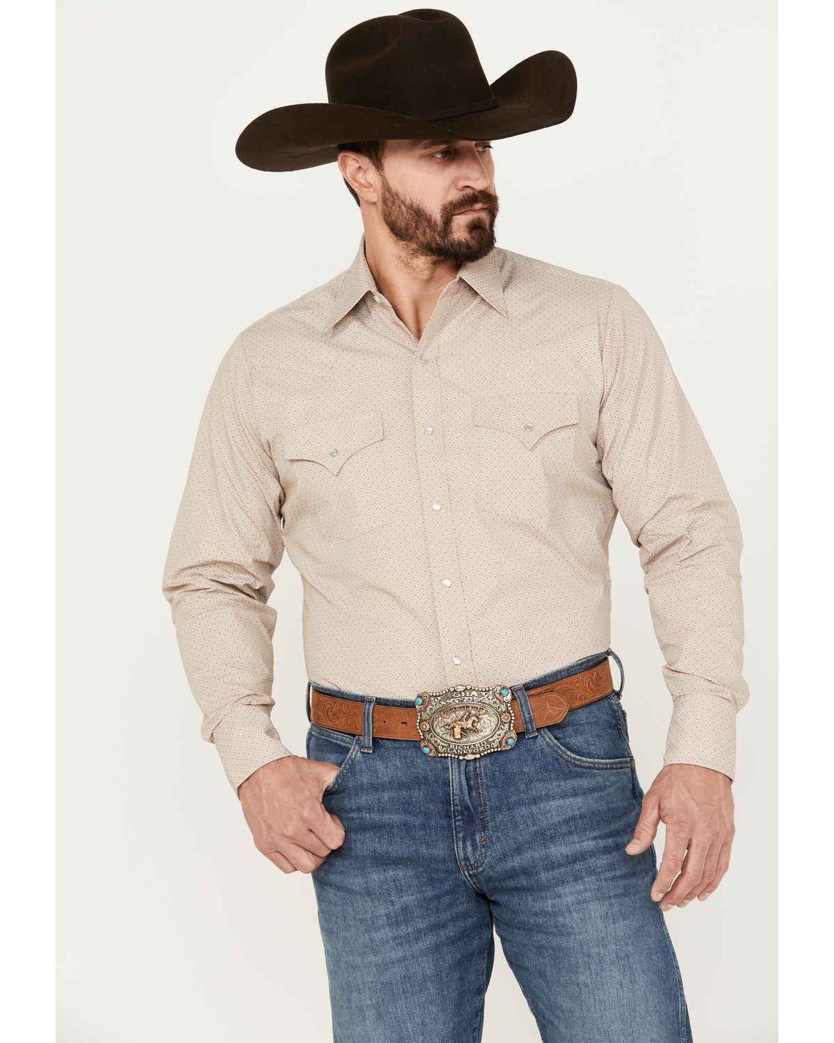 Ely Walker Men's Geo Print Long Sleeve Pearl Snap Western Shirt