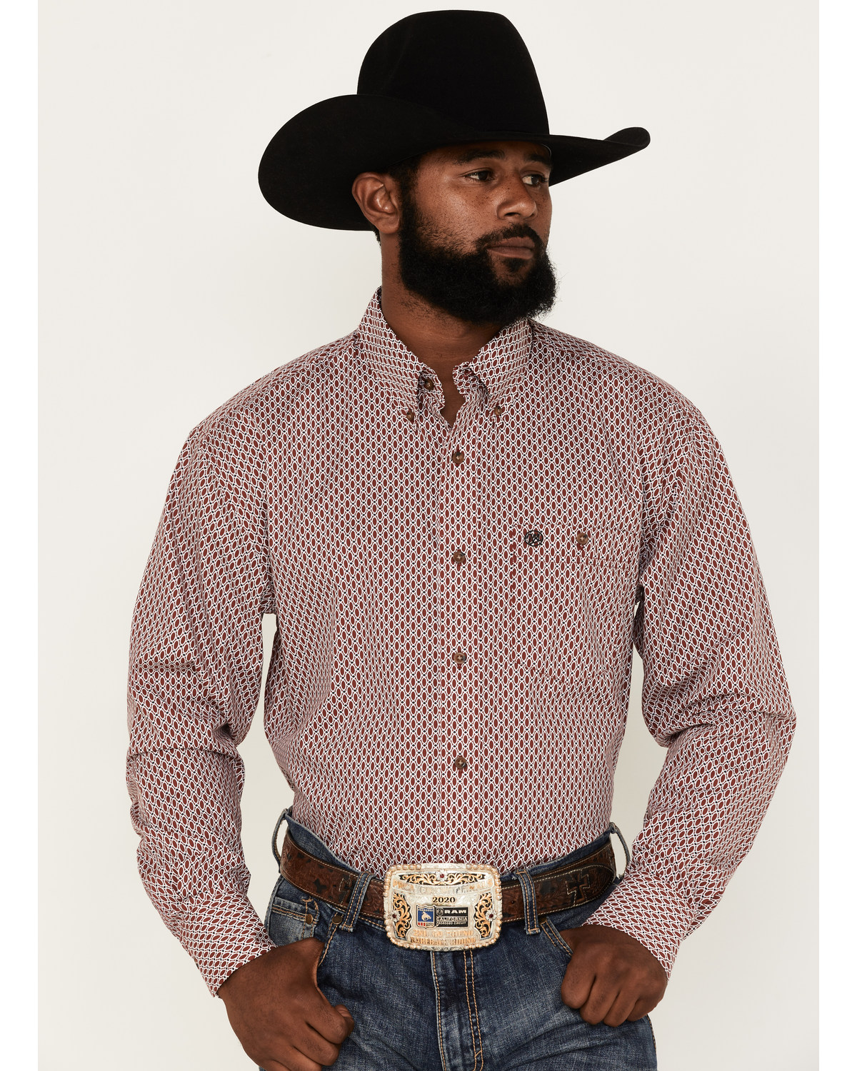 Wrangler Men's Geo Print Long Sleeve Button Down Western Shirt