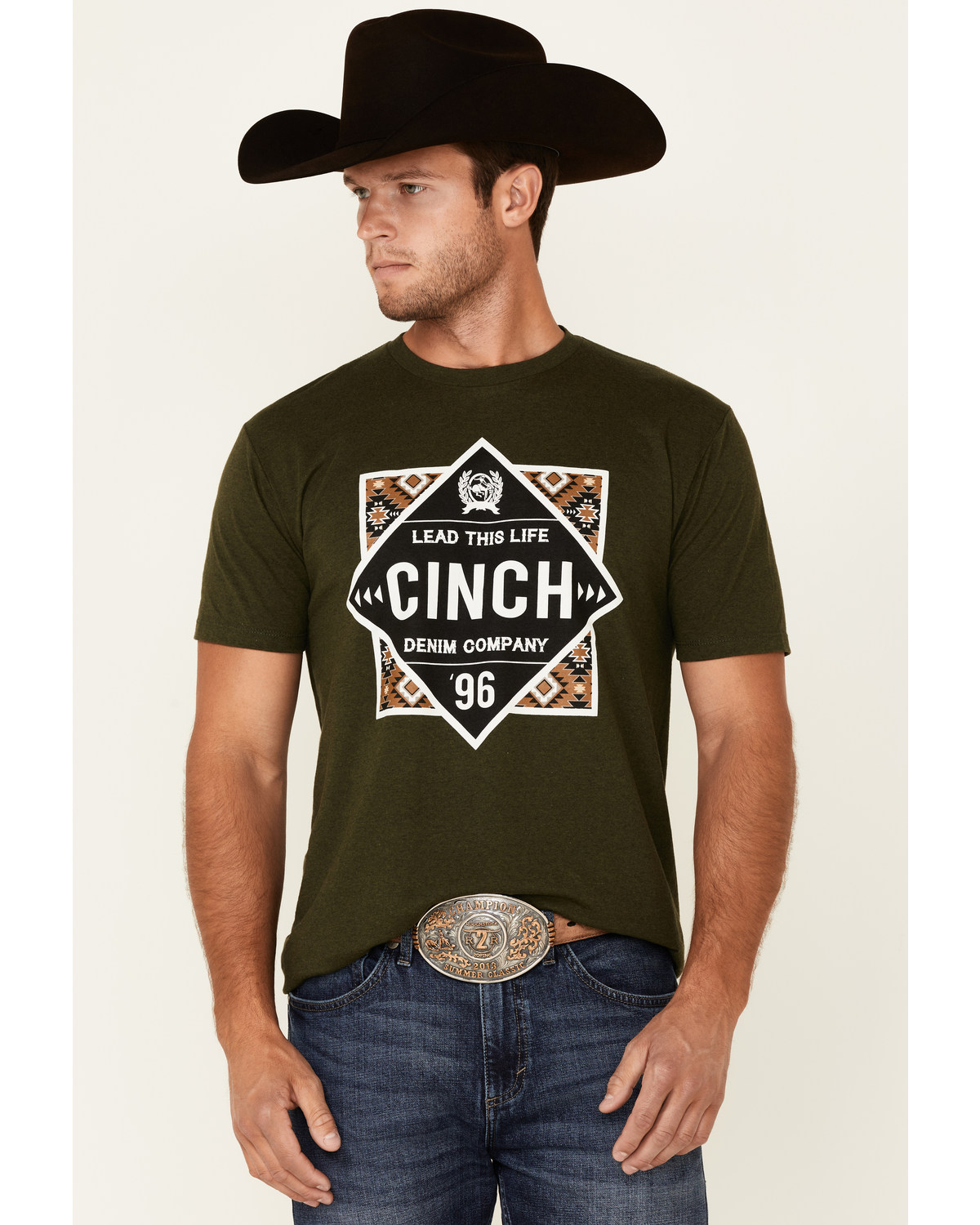 Cinch Men's Green Lead This Life Southwestern Logo Graphic Short Sleeve T-Shirt