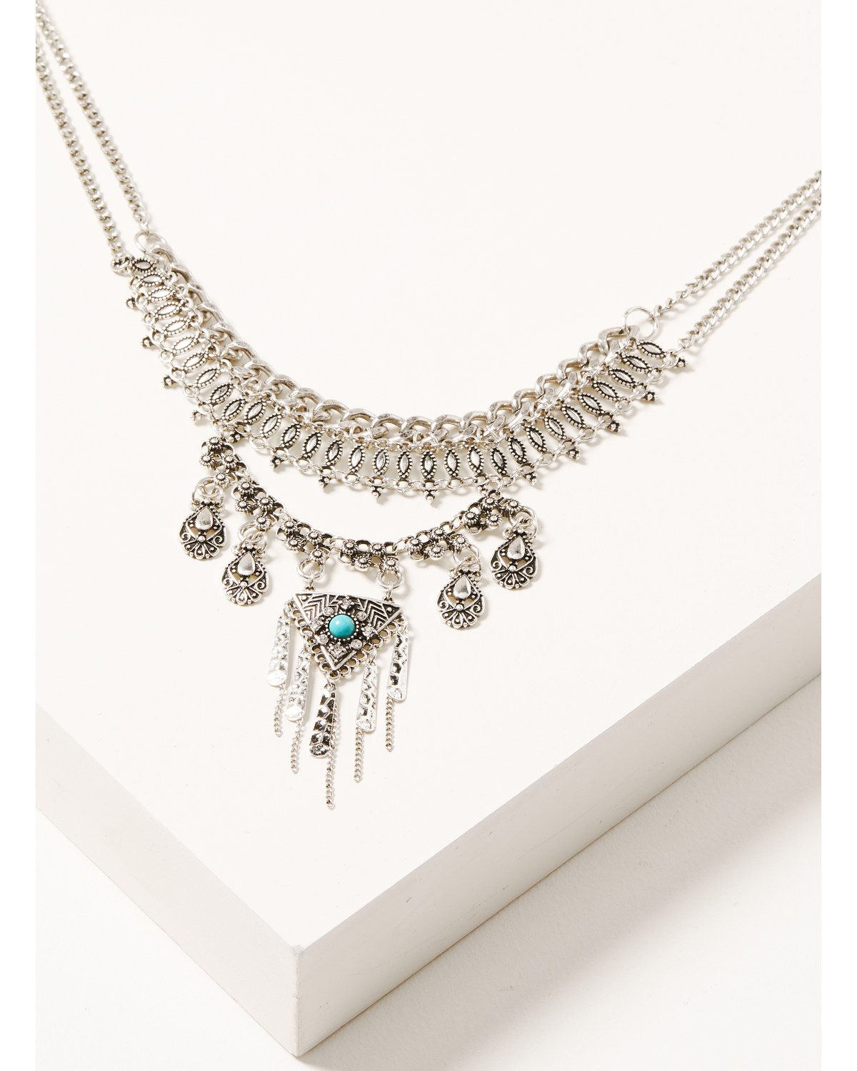 Shyanne Women's Silver Triangular Fringe Pendant Collar Statement Necklace