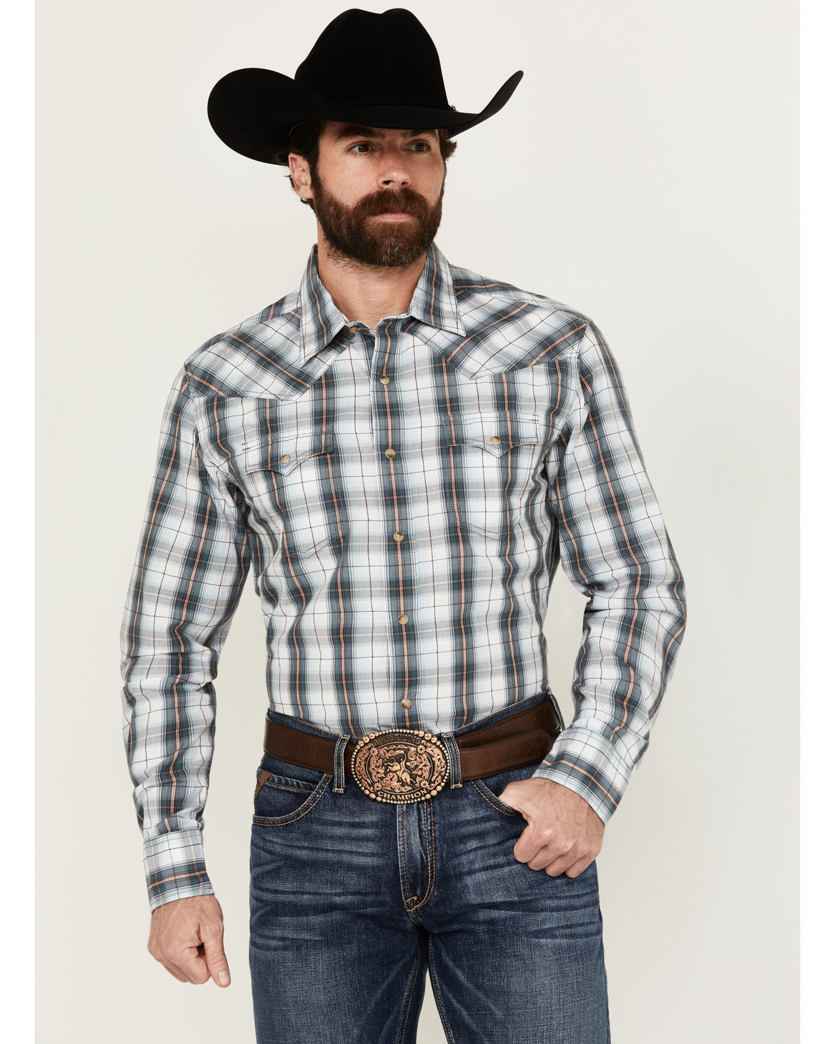 Wrangler Retro Men's Premium Plaid Print Long Sleeve Snap Western Shirt - Tall