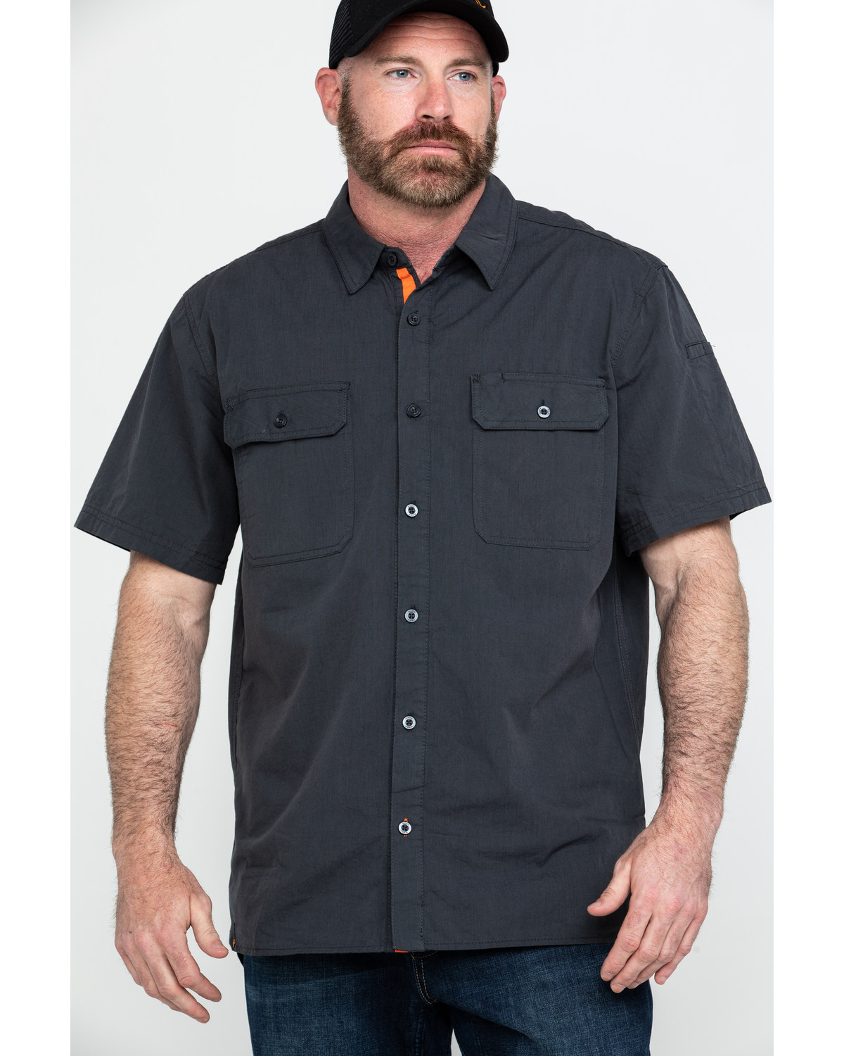 Hawx Men's Charcoal Solid Yarn Dye Two Pocket Short Sleeve Work Shirt - Big