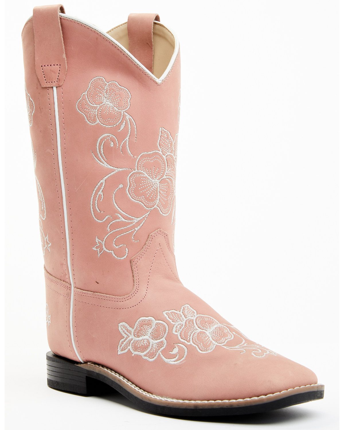 Shyanne Girls' Little Lasy Floral Embroidered Leather Western Boots - Broad Square Toe