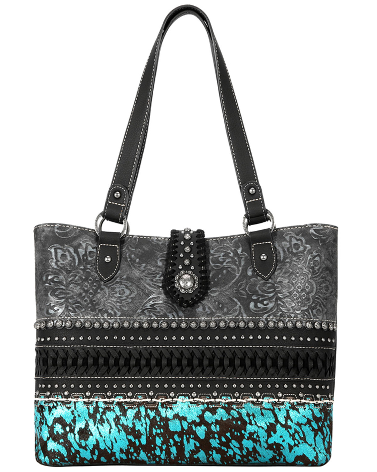 Montana West Women's Black & Turquoise Trinity Ranch Hair-on Cowhide Collection Concealed Carry Tote