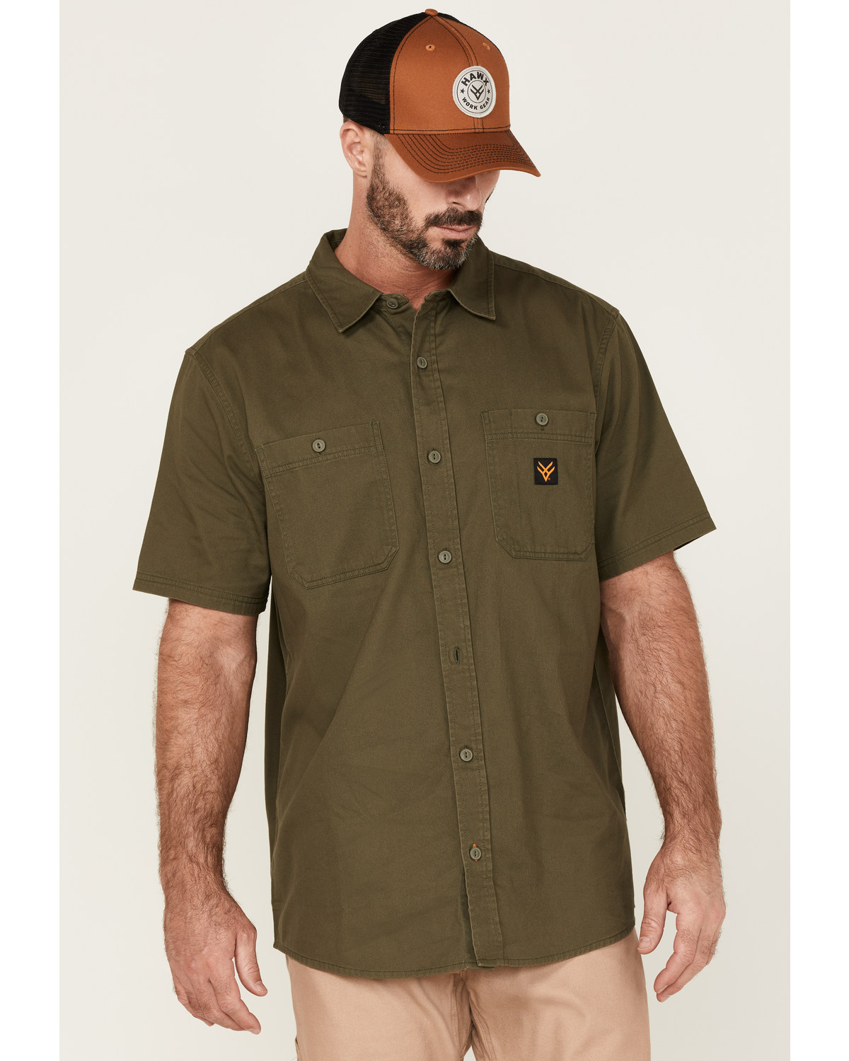 Hawx Men's Solid Twill Short Sleeve Button-Down Work Shirt
