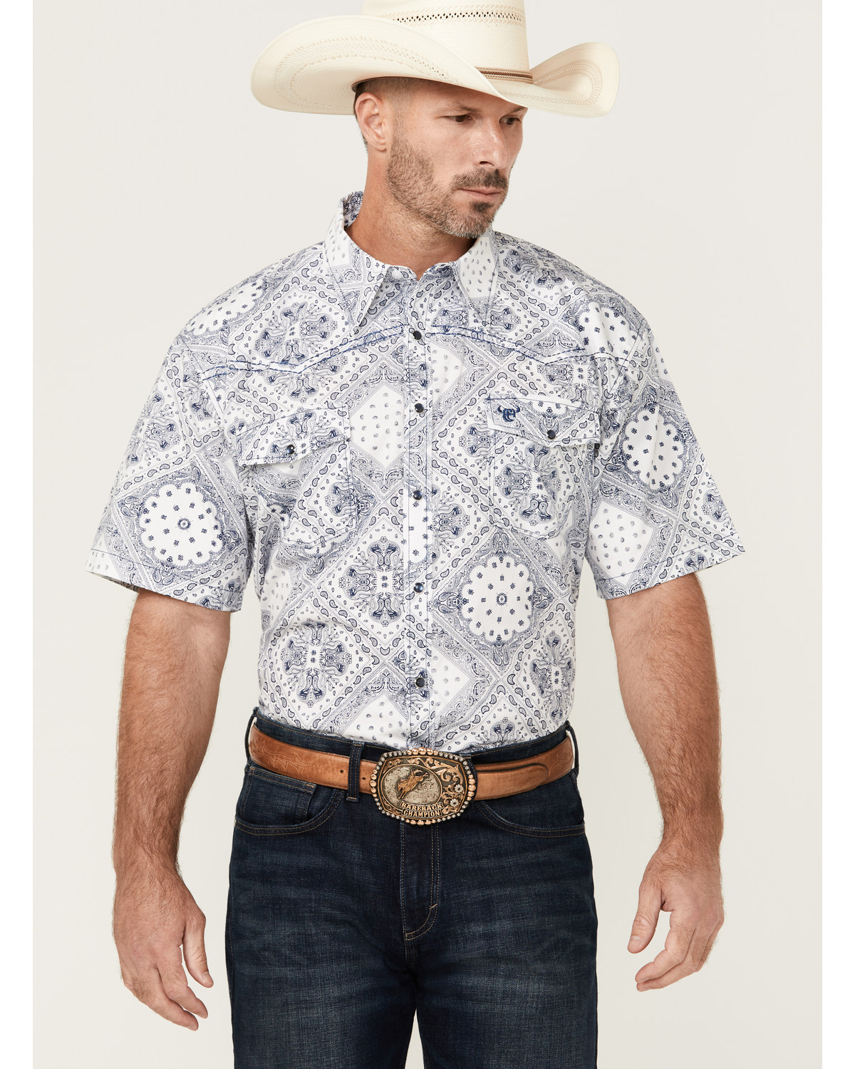 Cowboy Hardware Men s Boot Barn Exclusive Bandana Print Short Sleeve Snap Western Shirt Pueblo Mall
