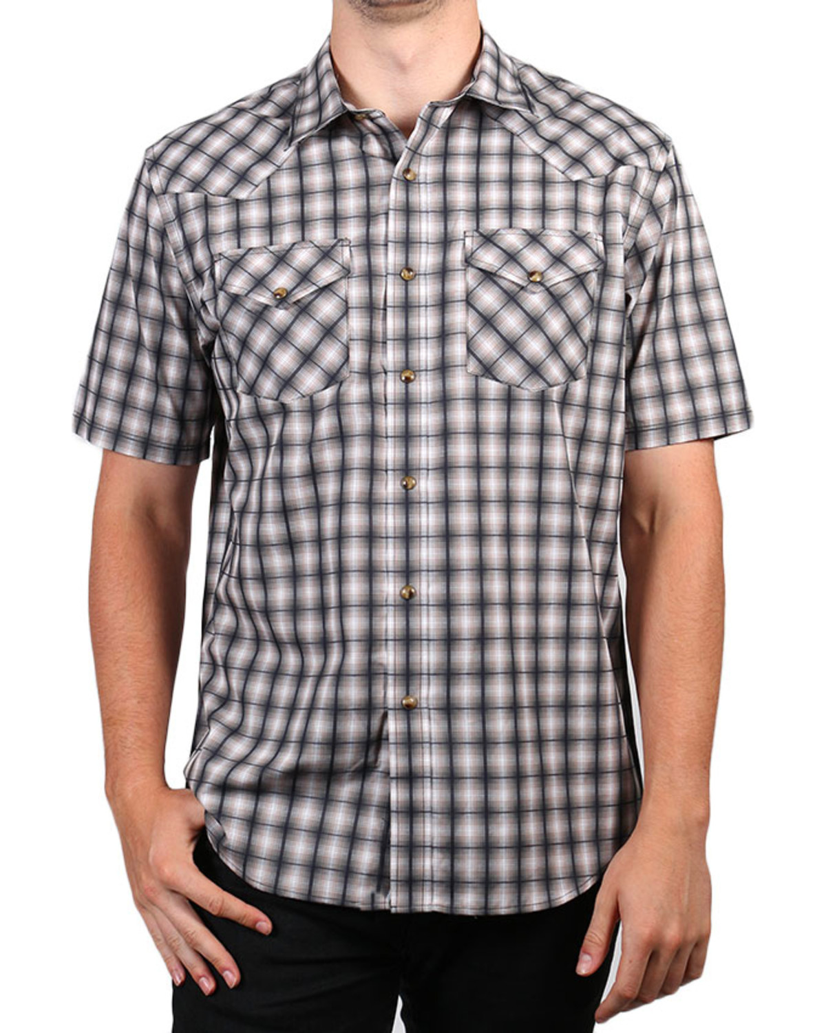 Pendleton Men's Ombre Plaid Print Short Sleeve Snap Western Shirt