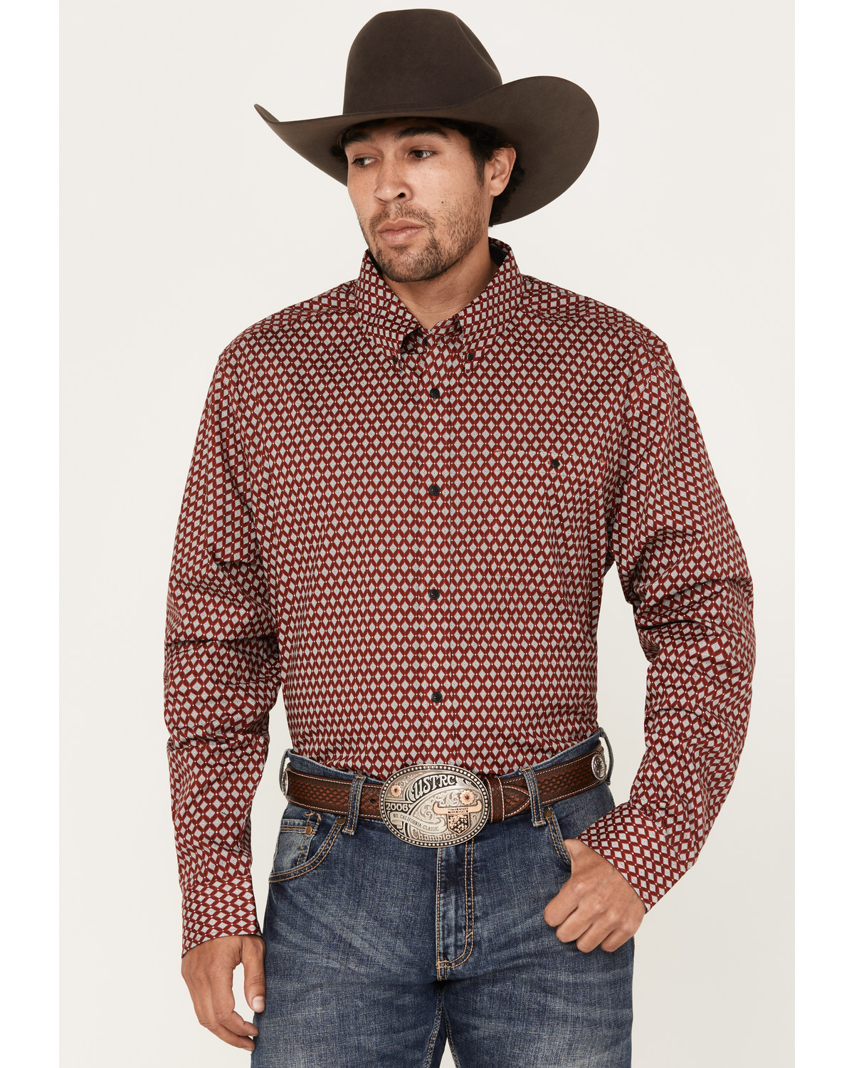 RANK 45® Men's Timing Geo Print Long Sleeve Button-Down Western Shirt