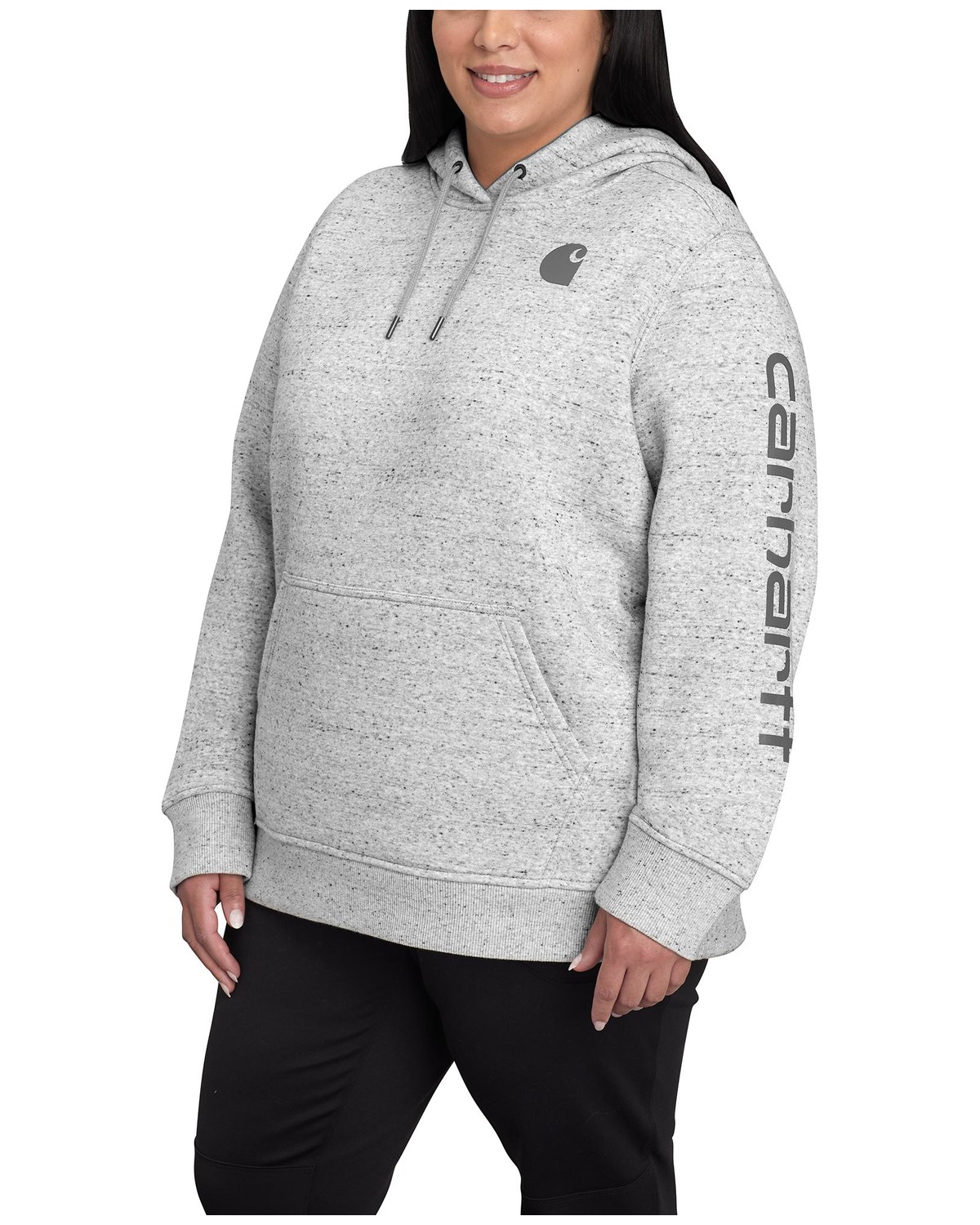 Carhartt Women's Heather Grey Clarksburg Sleeve Logo Hooded Sweatshirt - Plus