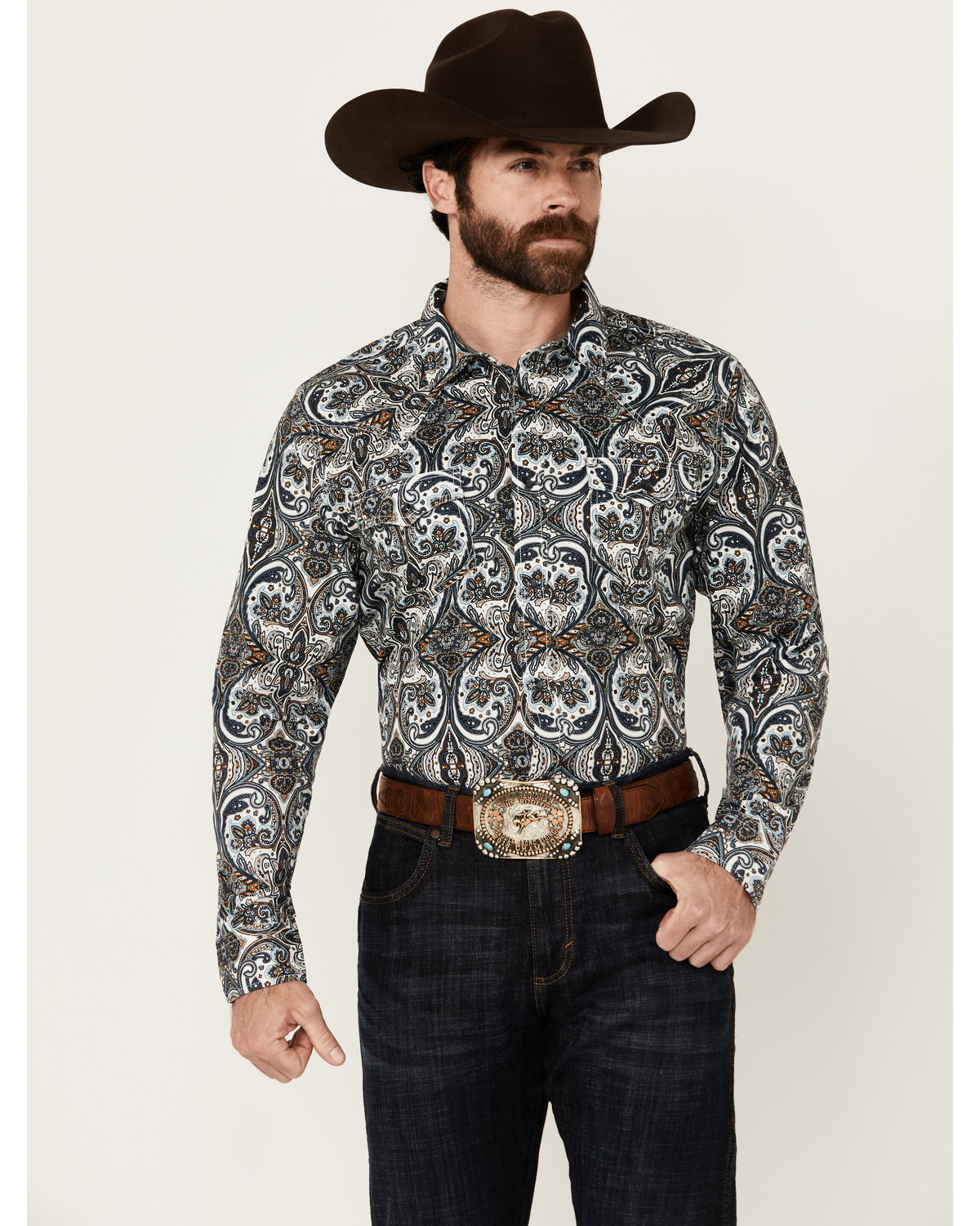 Cody James Men's Revved Up Medallion Print Long Sleeve Snap Western Shirt
