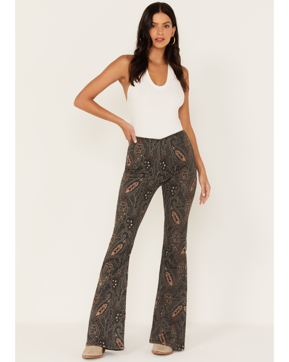 Rock & Roll Denim Women's Paisley Print High Rise Flare Jeans