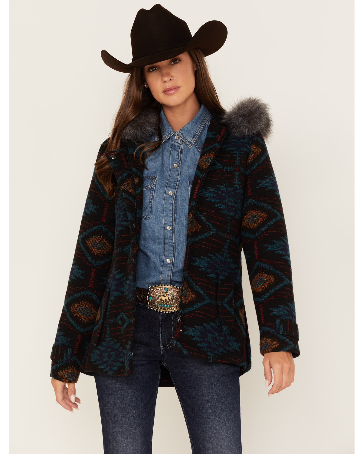 Outback Trading Co. Women's Southwestern Print Faux Fur Myra Coat