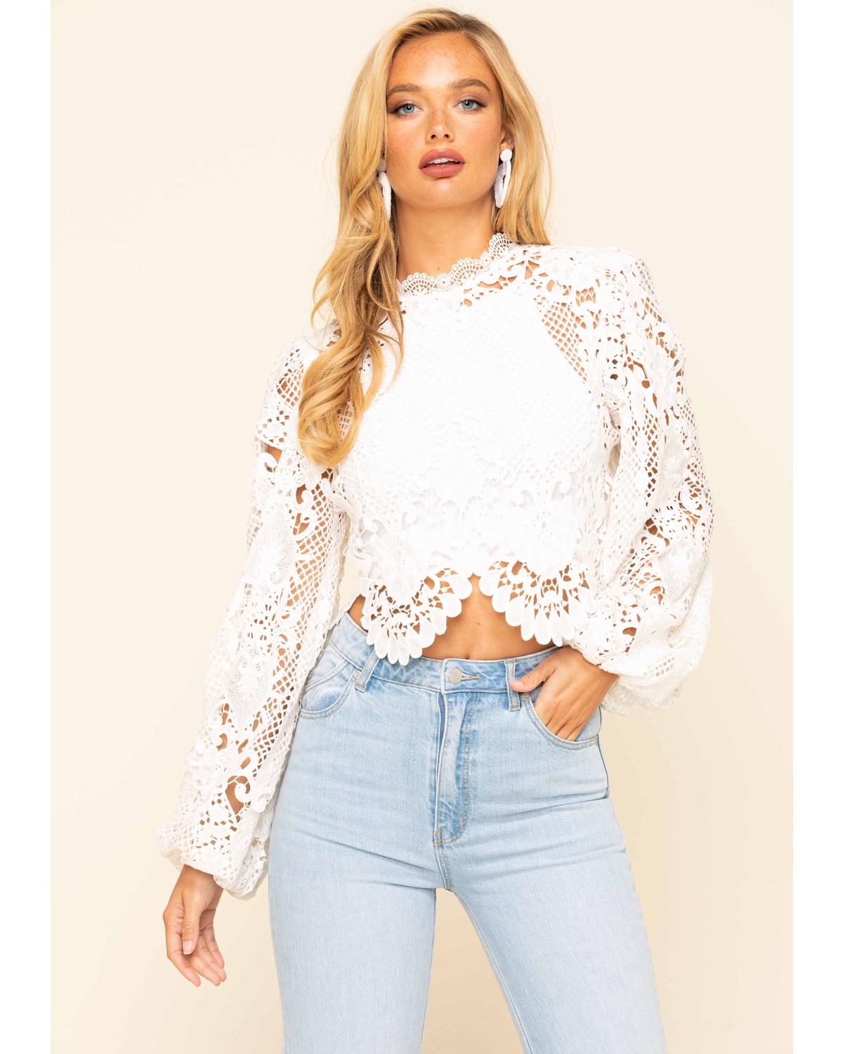 Crochet lace long sleeve top Clearance