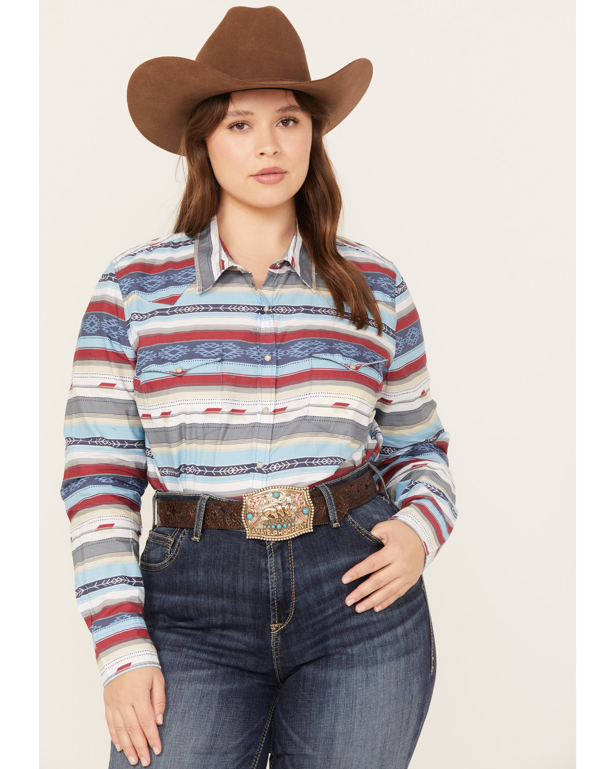 Roper Women's Southwestern Print Long Sleeve Snap Western Shirt - Plus